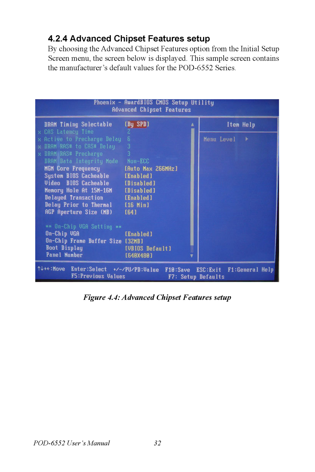 Intel POD-6552 user manual Advanced Chipset Features setup 