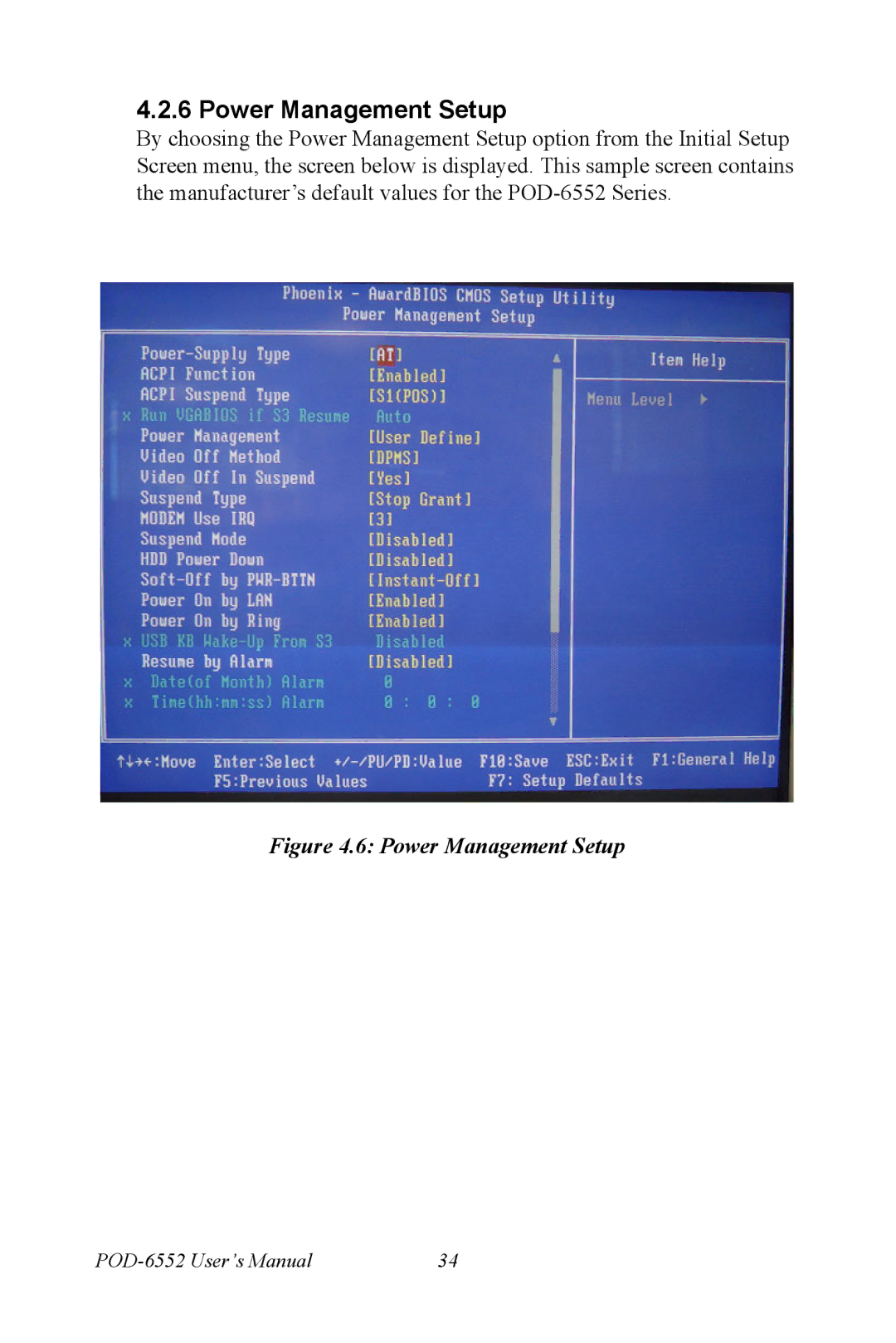 Intel POD-6552 user manual Power Management Setup 