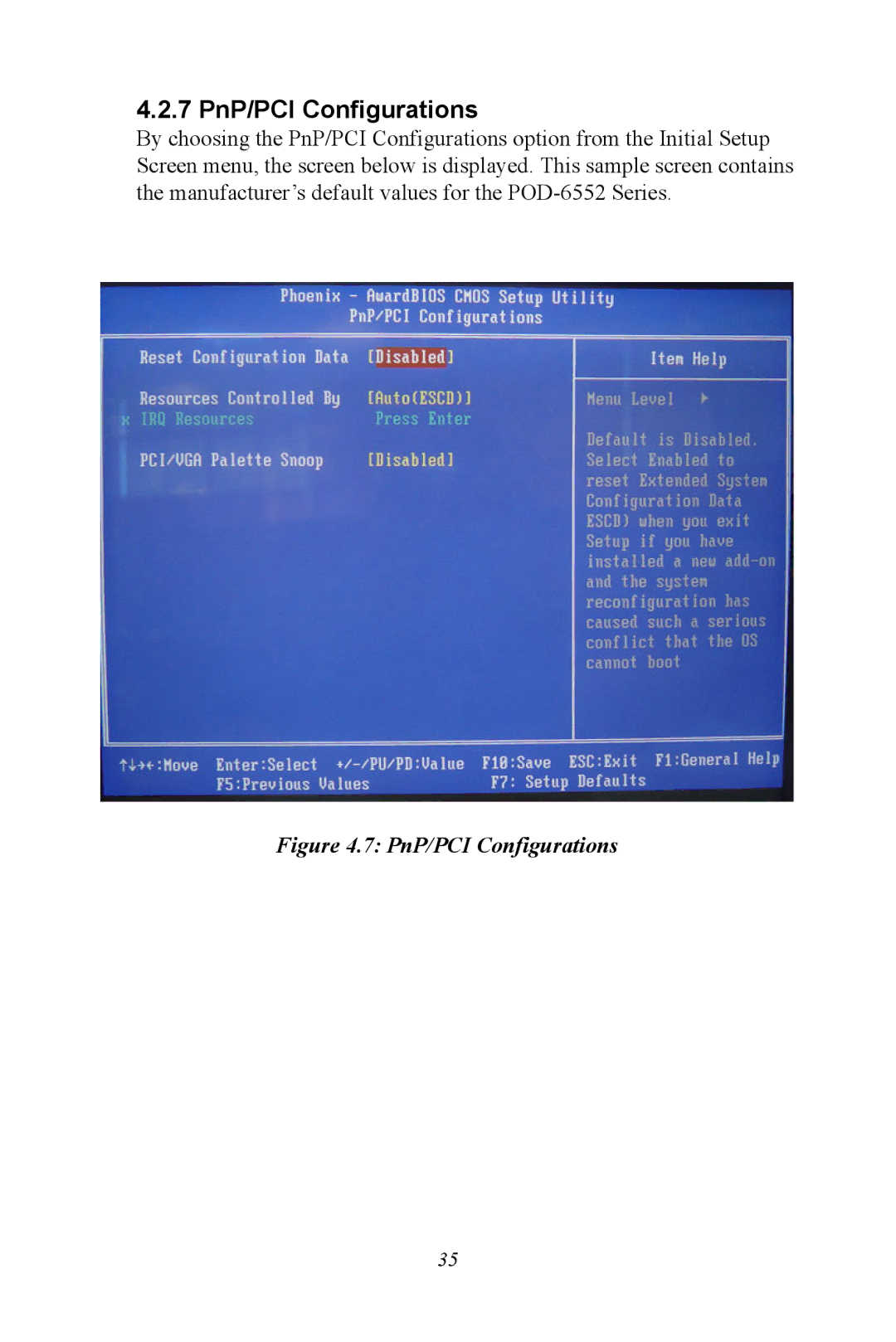 Intel POD-6552 user manual 7 PnP/PCI Configurations 