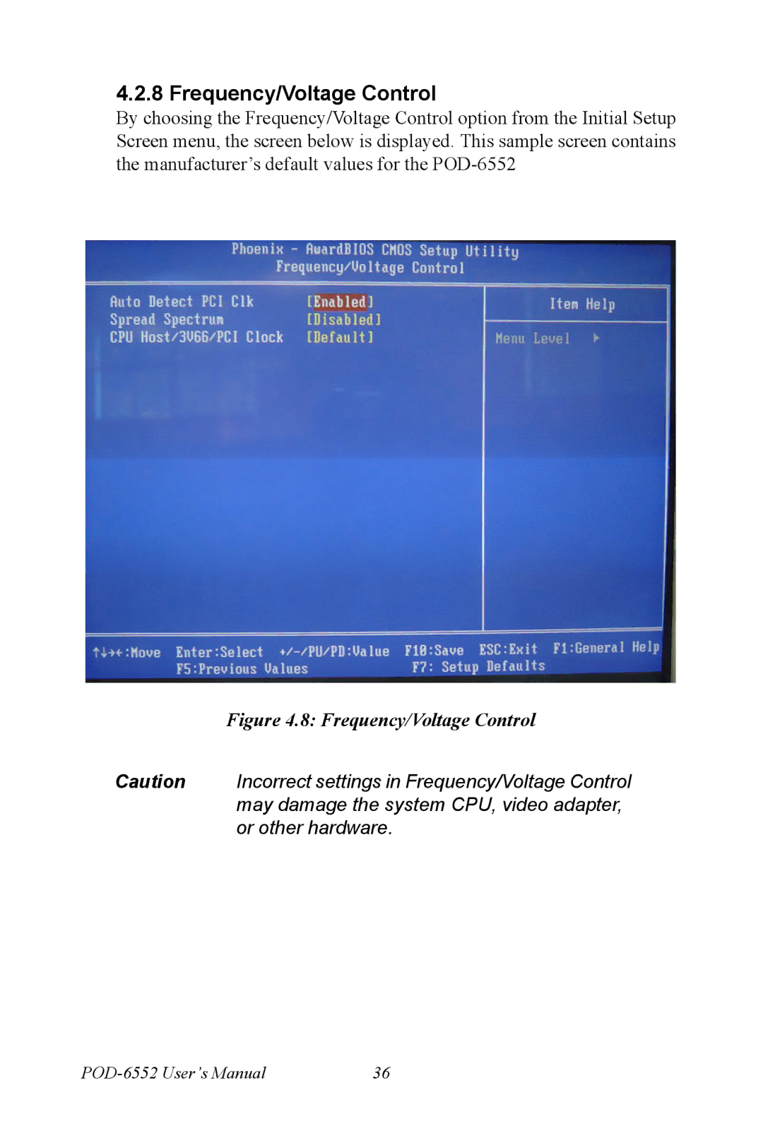 Intel POD-6552 user manual Frequency/Voltage Control 