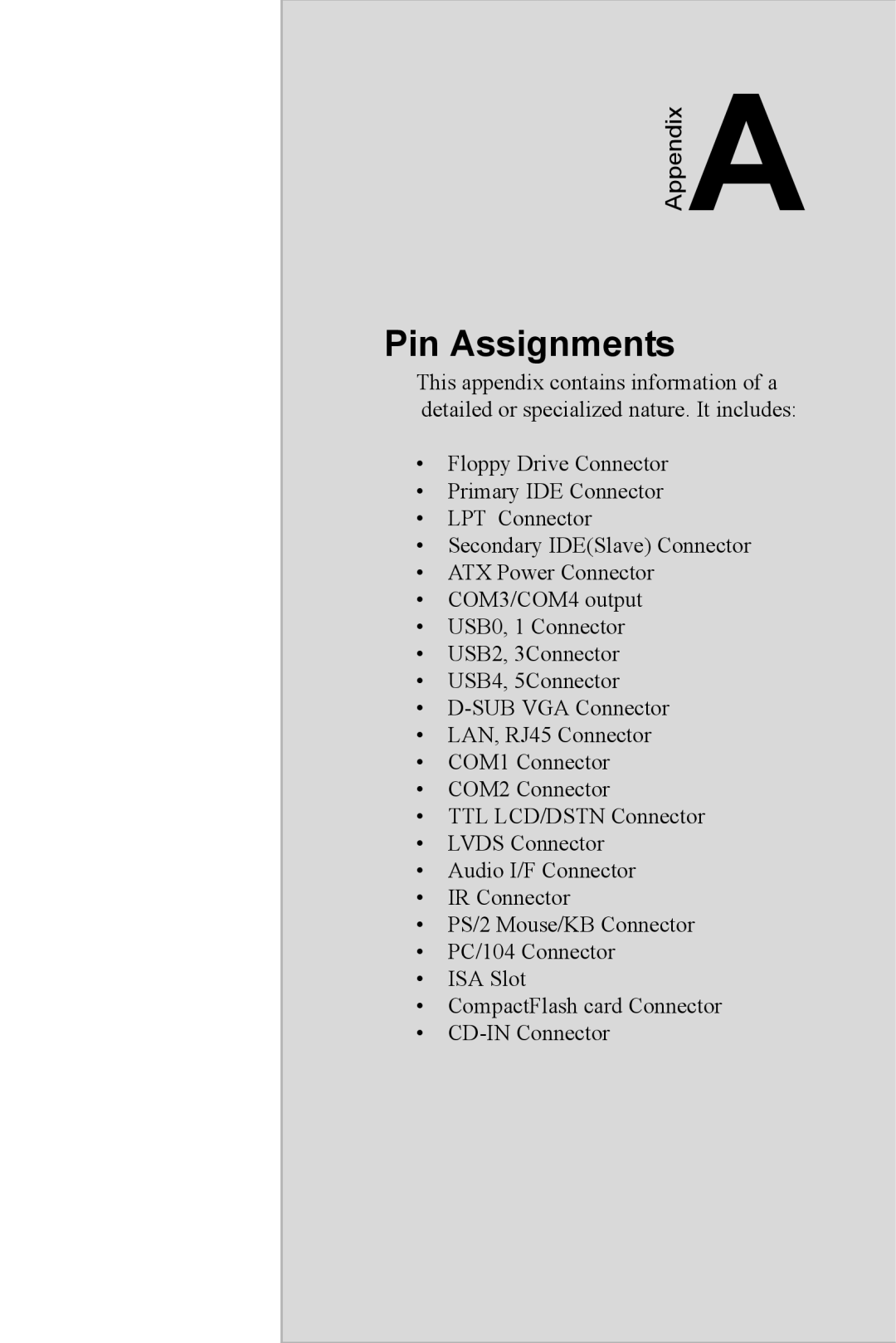 Intel POD-6552 user manual Pin Assignments 