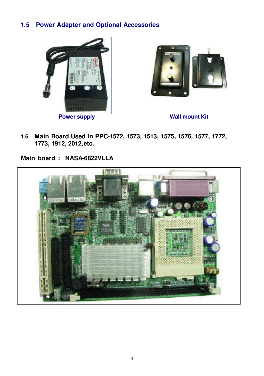 Intel PPC-1772PT user manual Power Adapter and Optional Accessories 