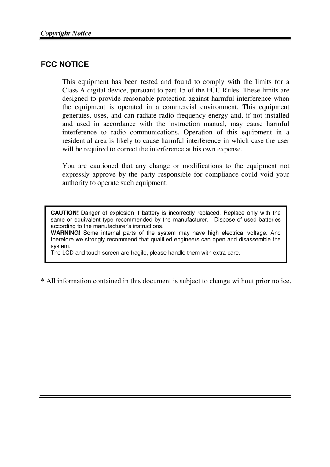 Intel PPC-7508F M1 user manual FCC Notice 