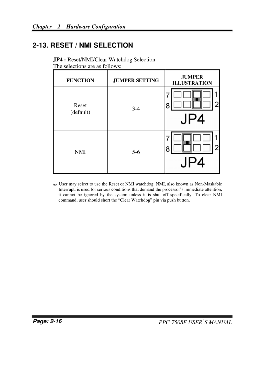 Intel PPC-7508F M1 user manual Reset / NMI Selection, Nmi 