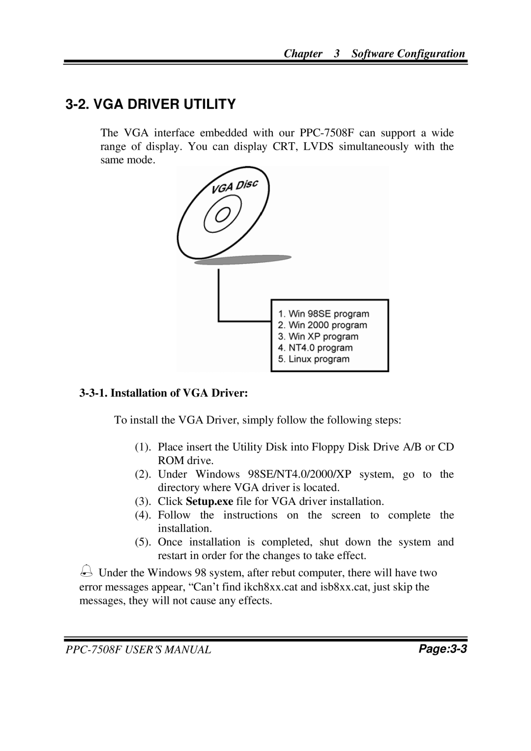 Intel PPC-7508F M1 user manual VGA Driver Utility, Installation of VGA Driver 