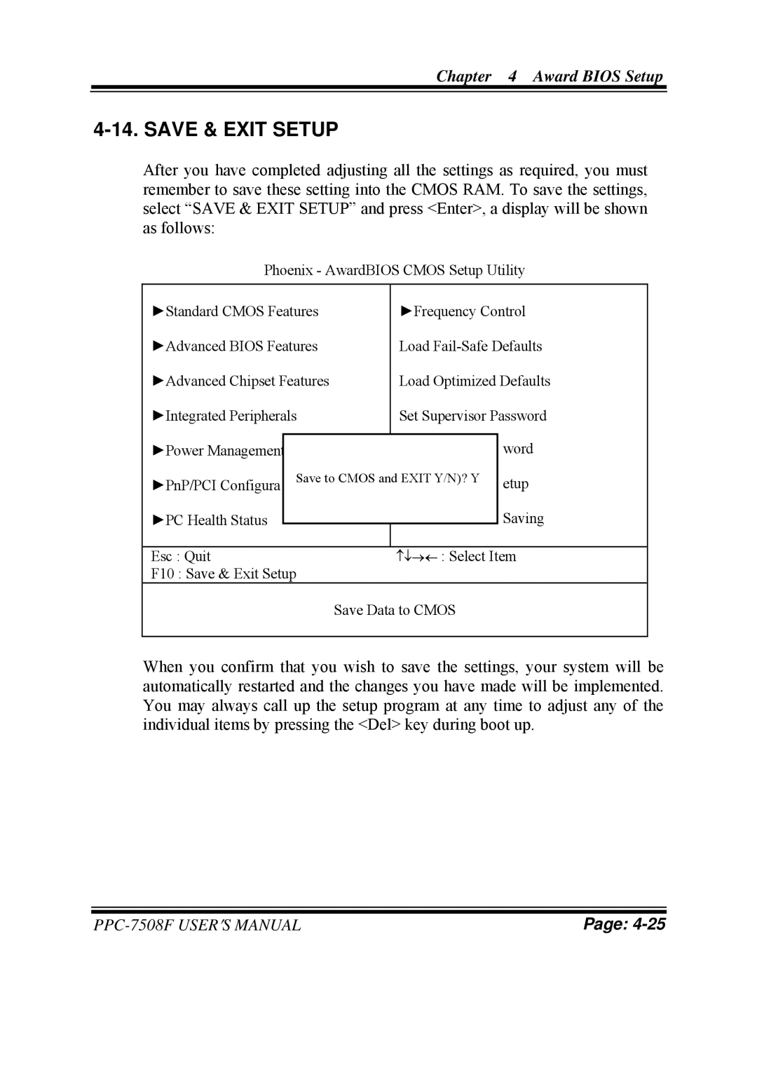 Intel PPC-7508F M1 user manual Save & Exit Setup 