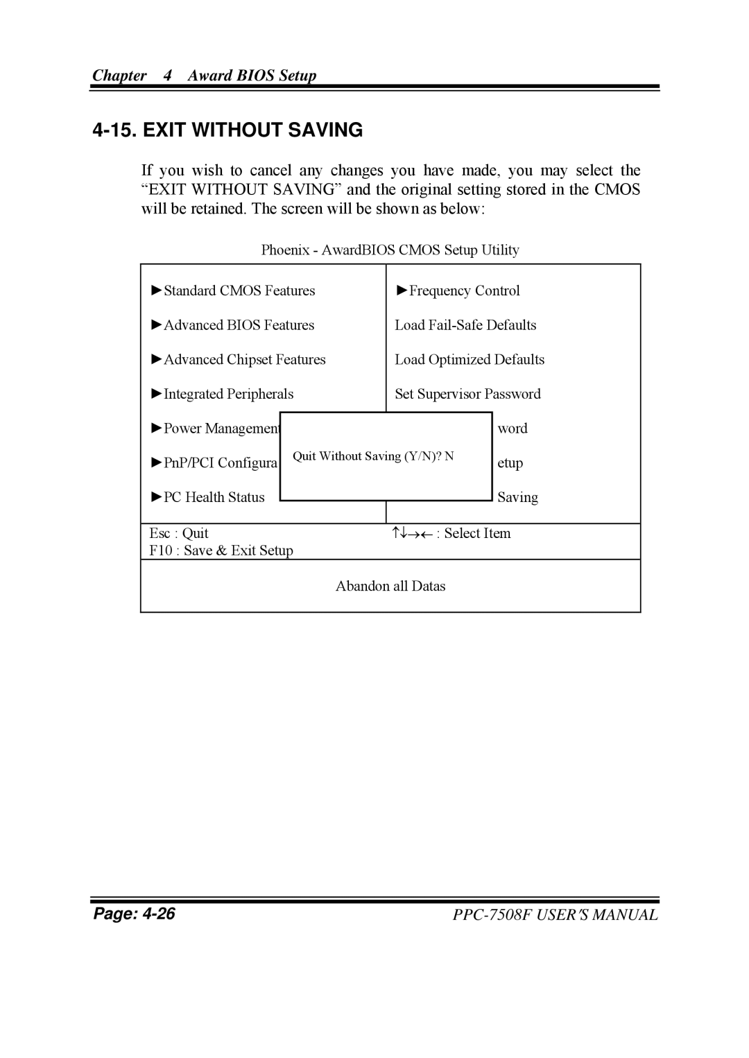 Intel PPC-7508F M1 user manual Exit Without Saving 