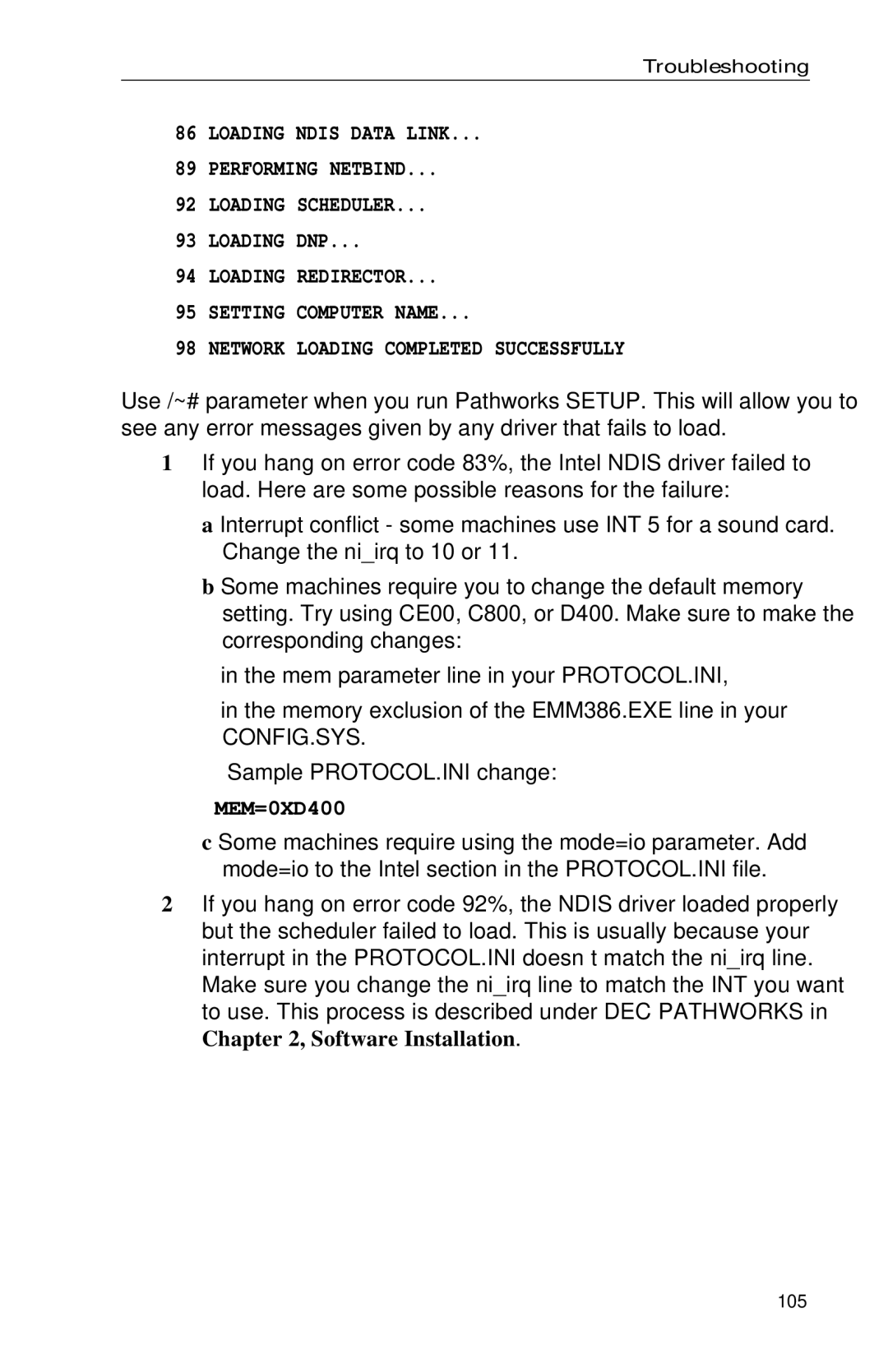 Intel PRO appendix MEM=0XD400 