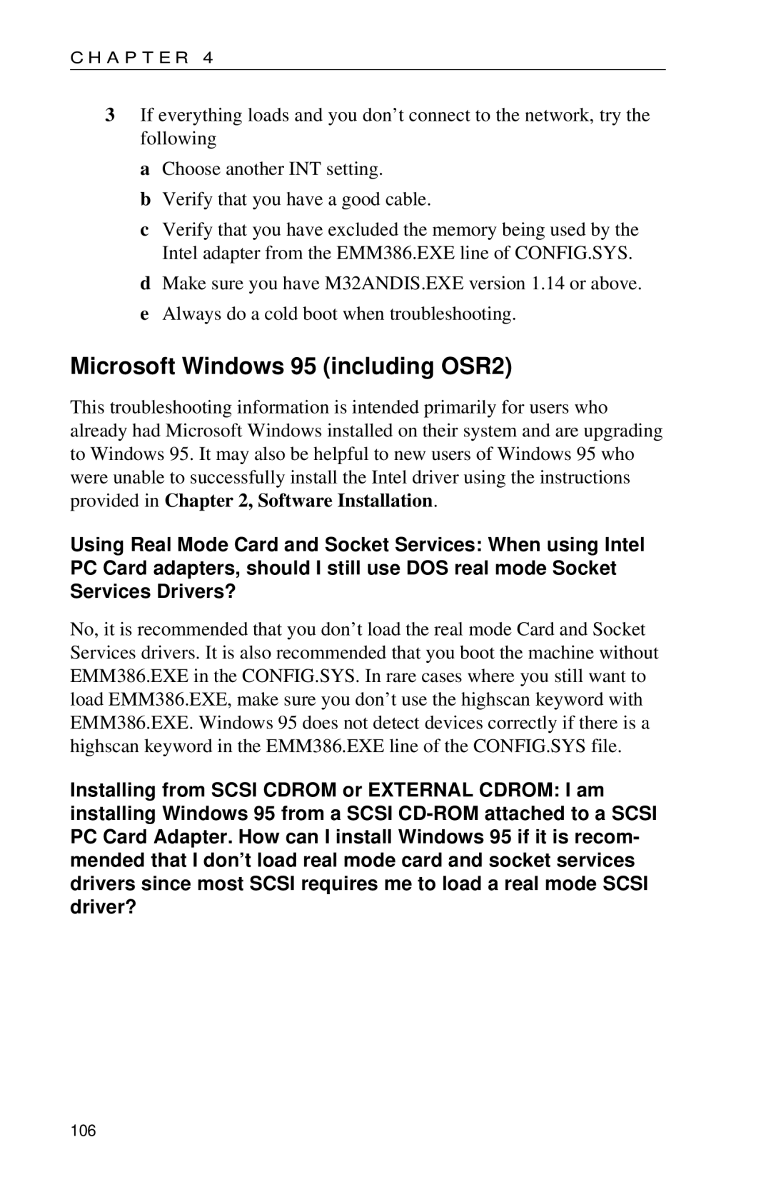 Intel PRO appendix Microsoft Windows 95 including OSR2 