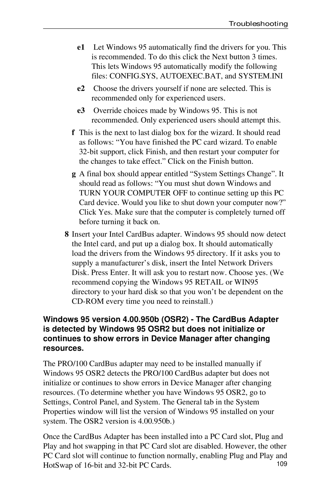 Intel PRO appendix 109 