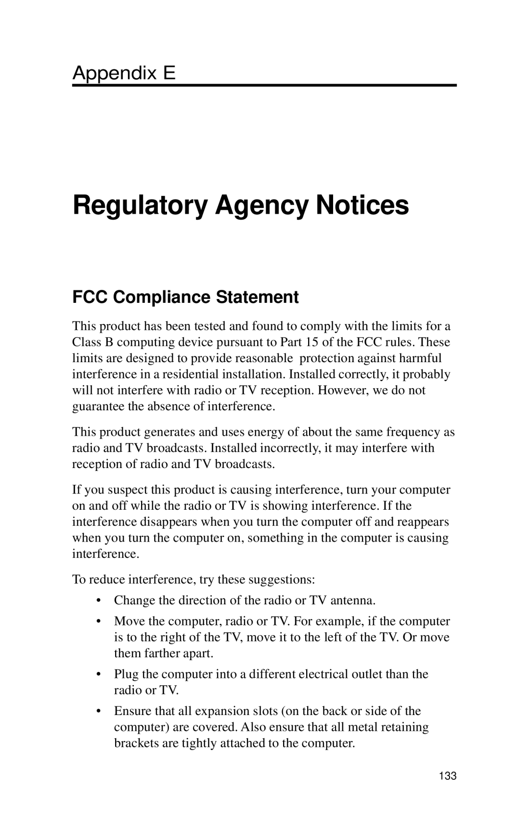 Intel PRO appendix Regulatory Agency Notices, FCC Compliance Statement 