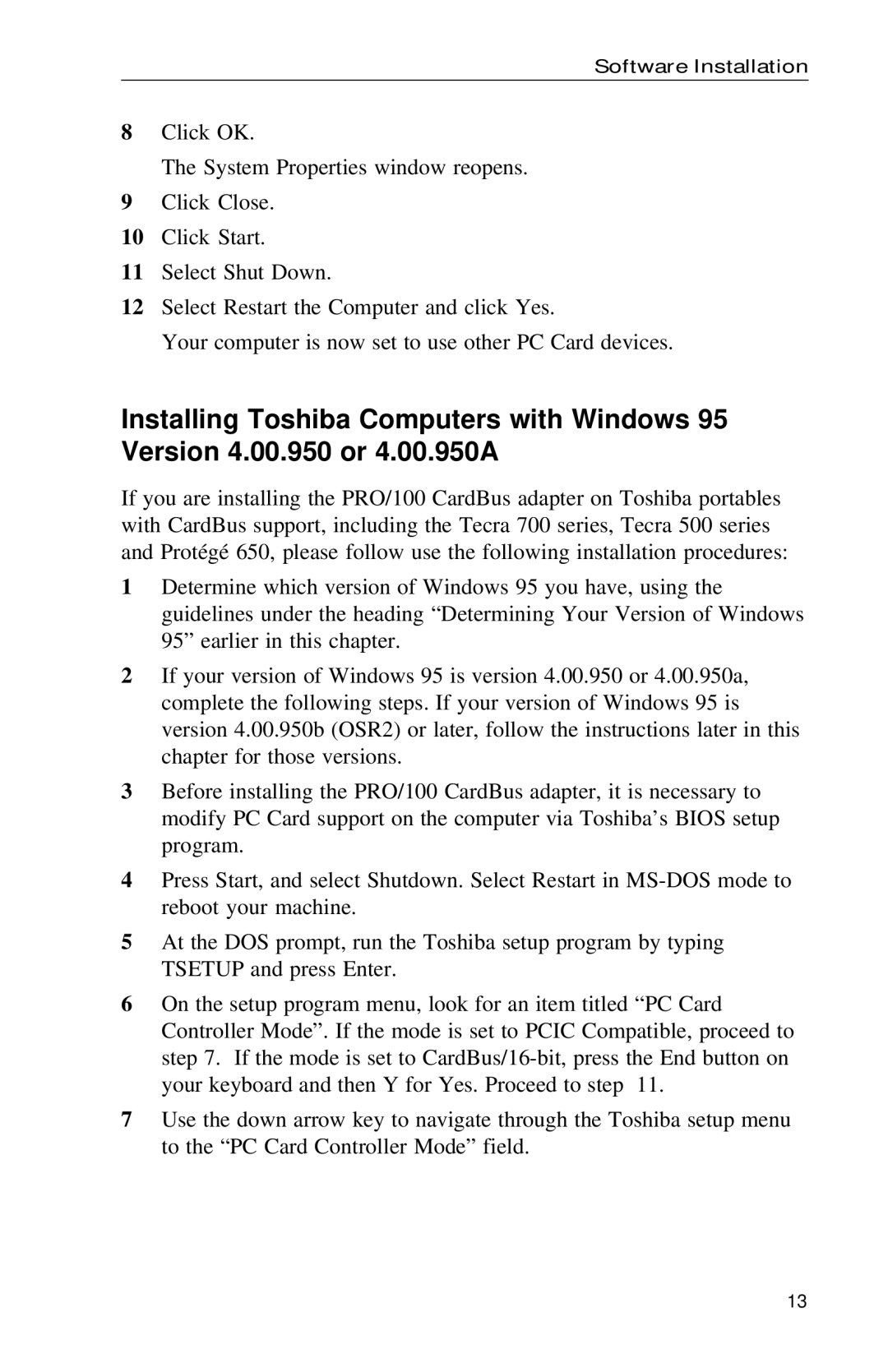 Intel PRO appendix Software Installation 