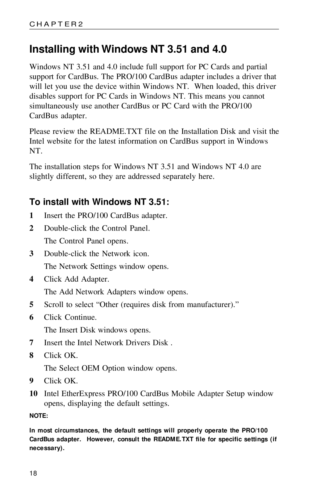 Intel PRO appendix Installing with Windows NT 3.51, To install with Windows NT 