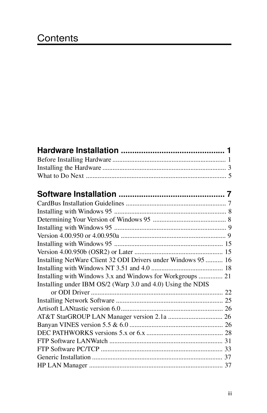 Intel PRO appendix Contents 