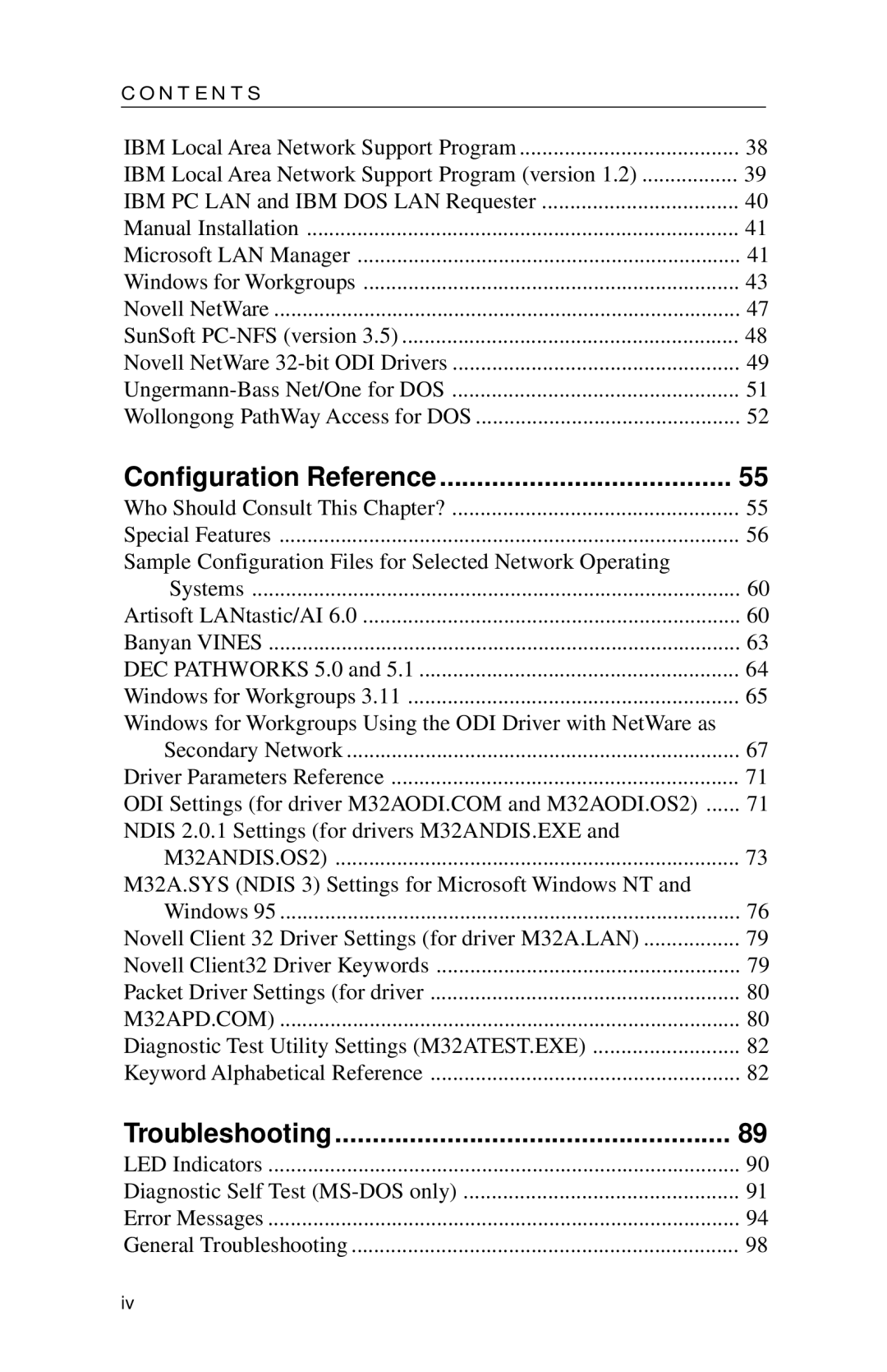 Intel PRO appendix Configuration Reference, Troubleshooting 