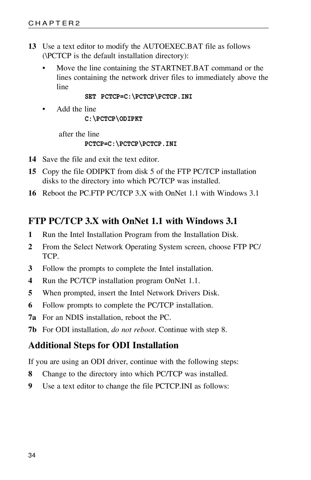 Intel PRO appendix Set Pctcp=C\Pctcp\Pctcp.Ini, Pctcp\Odipkt 