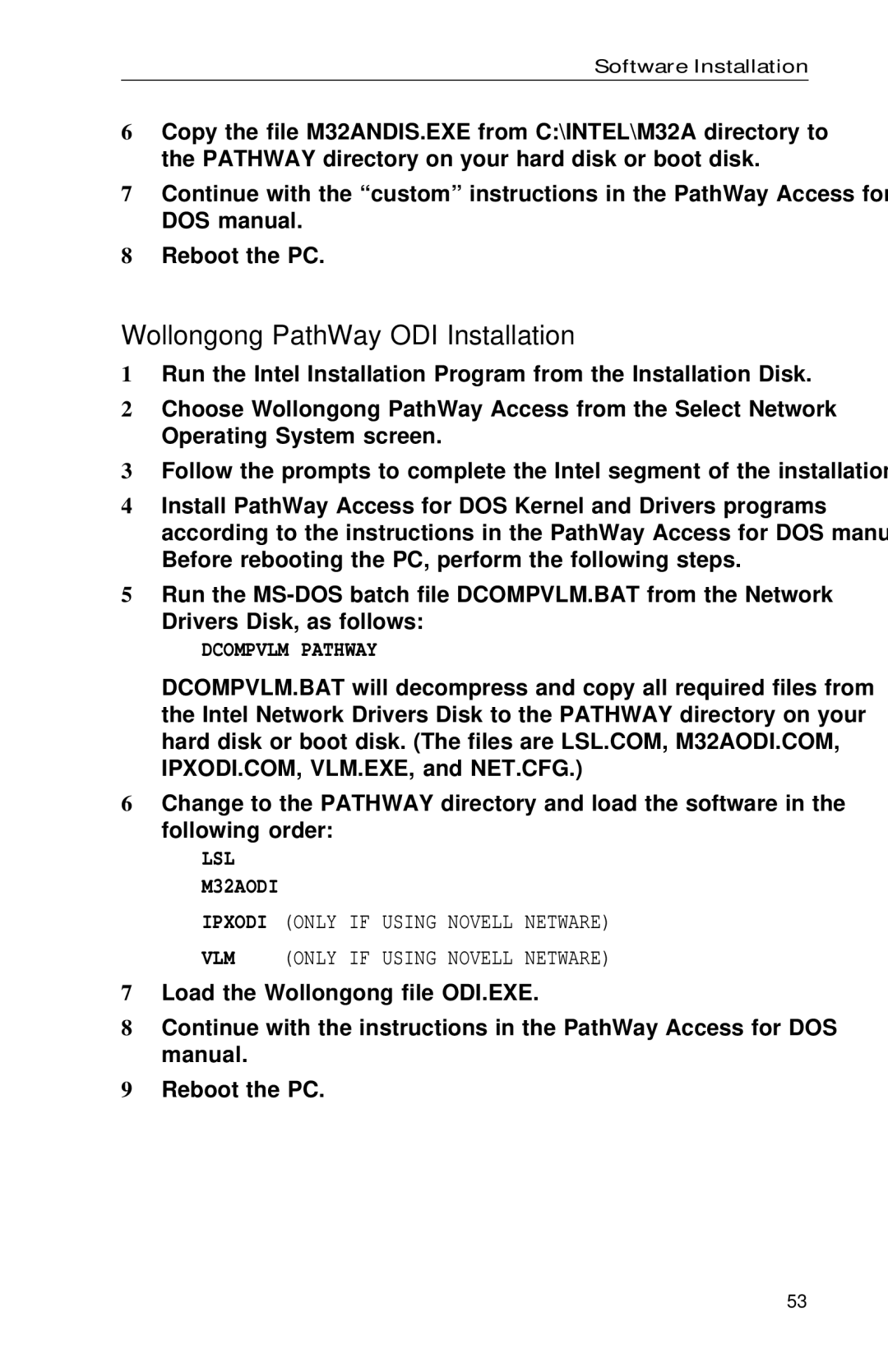 Intel PRO appendix Wollongong PathWay ODI Installation, Dcompvlm Pathway 