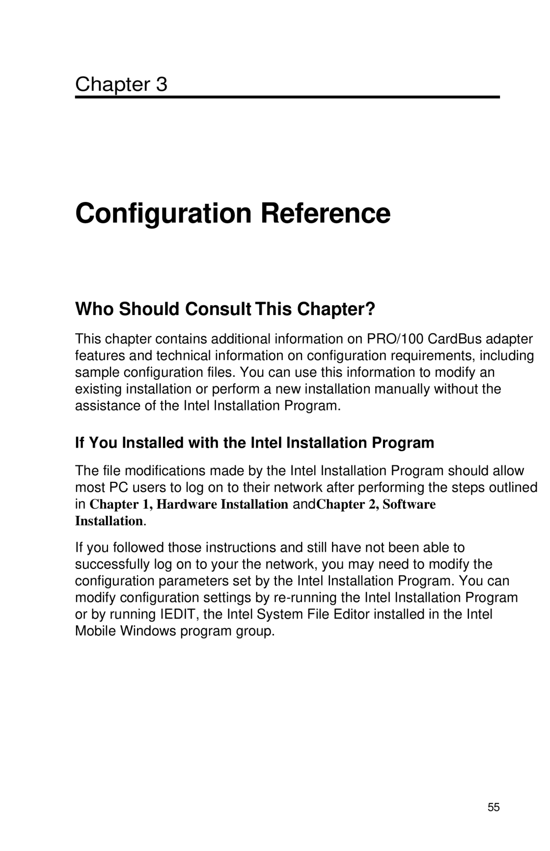 Intel PRO appendix Who Should Consult This Chapter?, If You Installed with the Intel Installation Program 