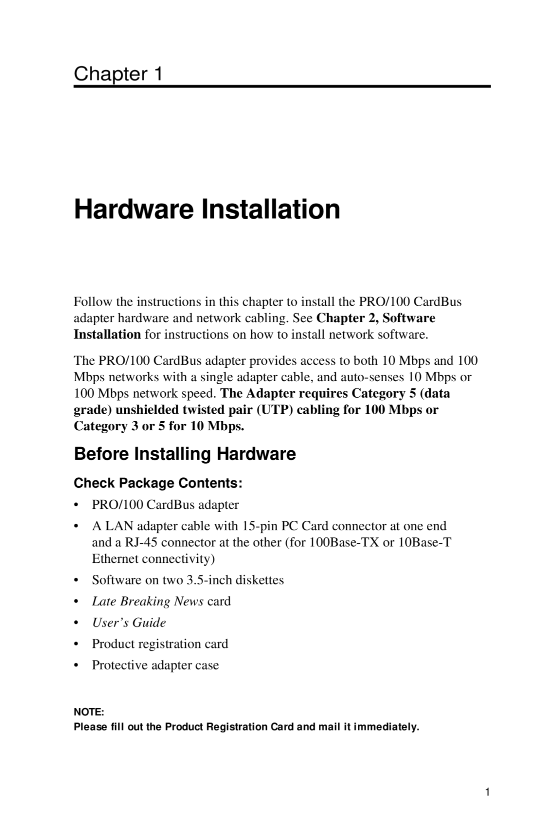 Intel PRO appendix Before Installing Hardware, Check Package Contents 