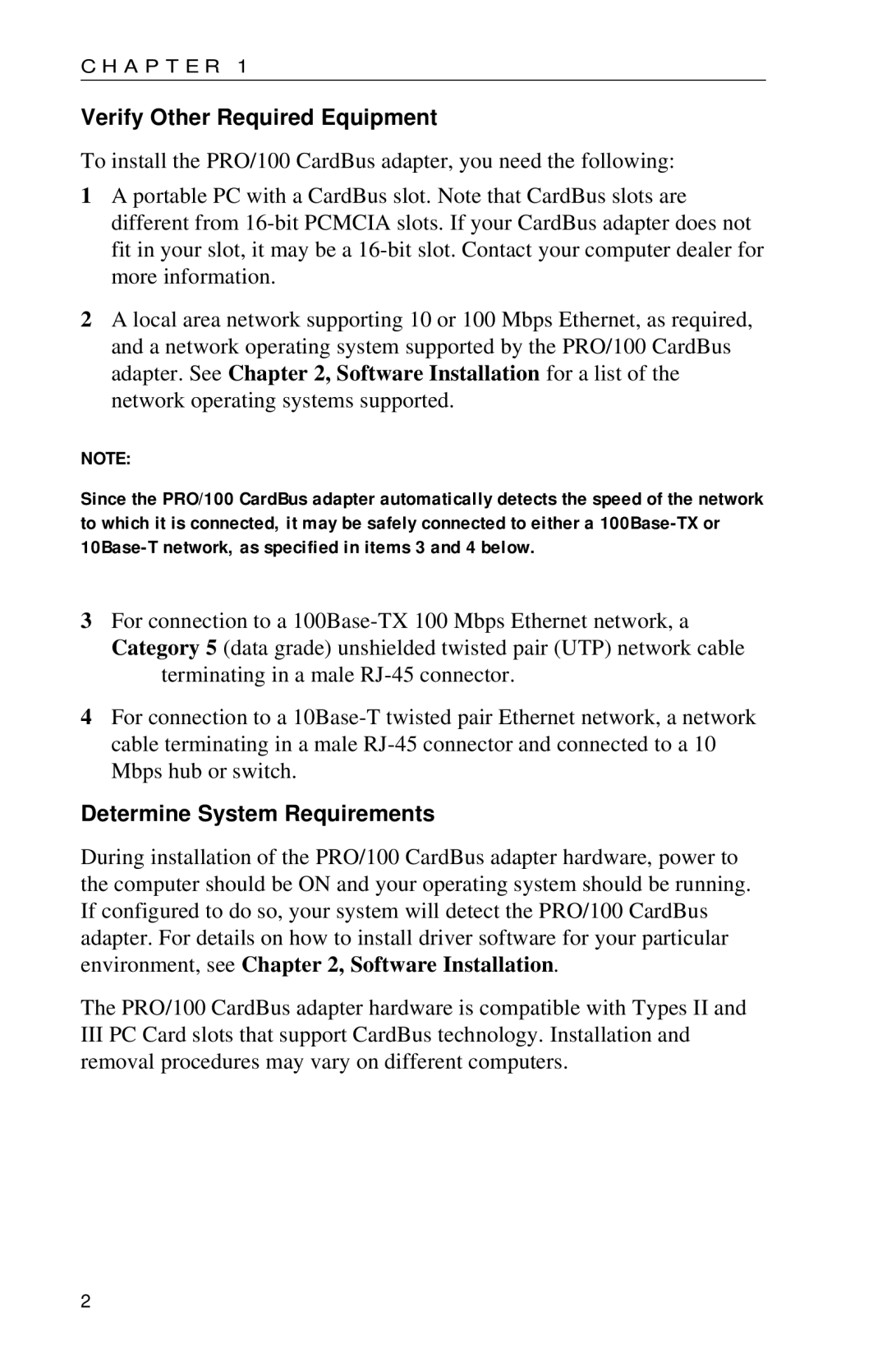 Intel PRO appendix Verify Other Required Equipment, Determine System Requirements 