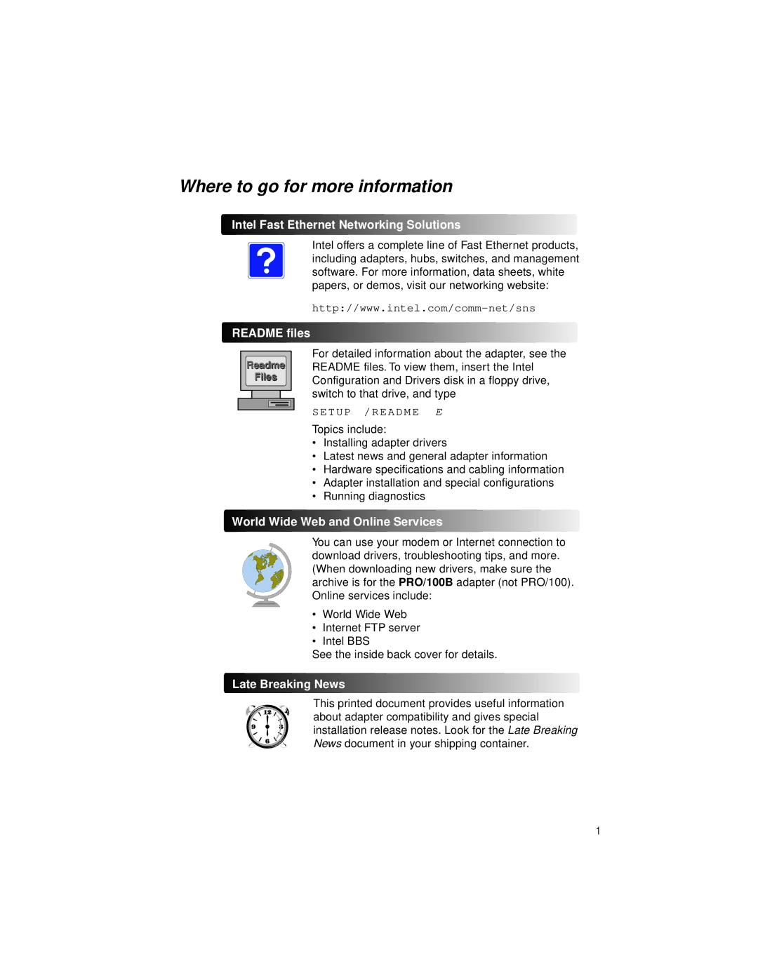 Intel PRO/100 TX PCI manual Where to go for more information 