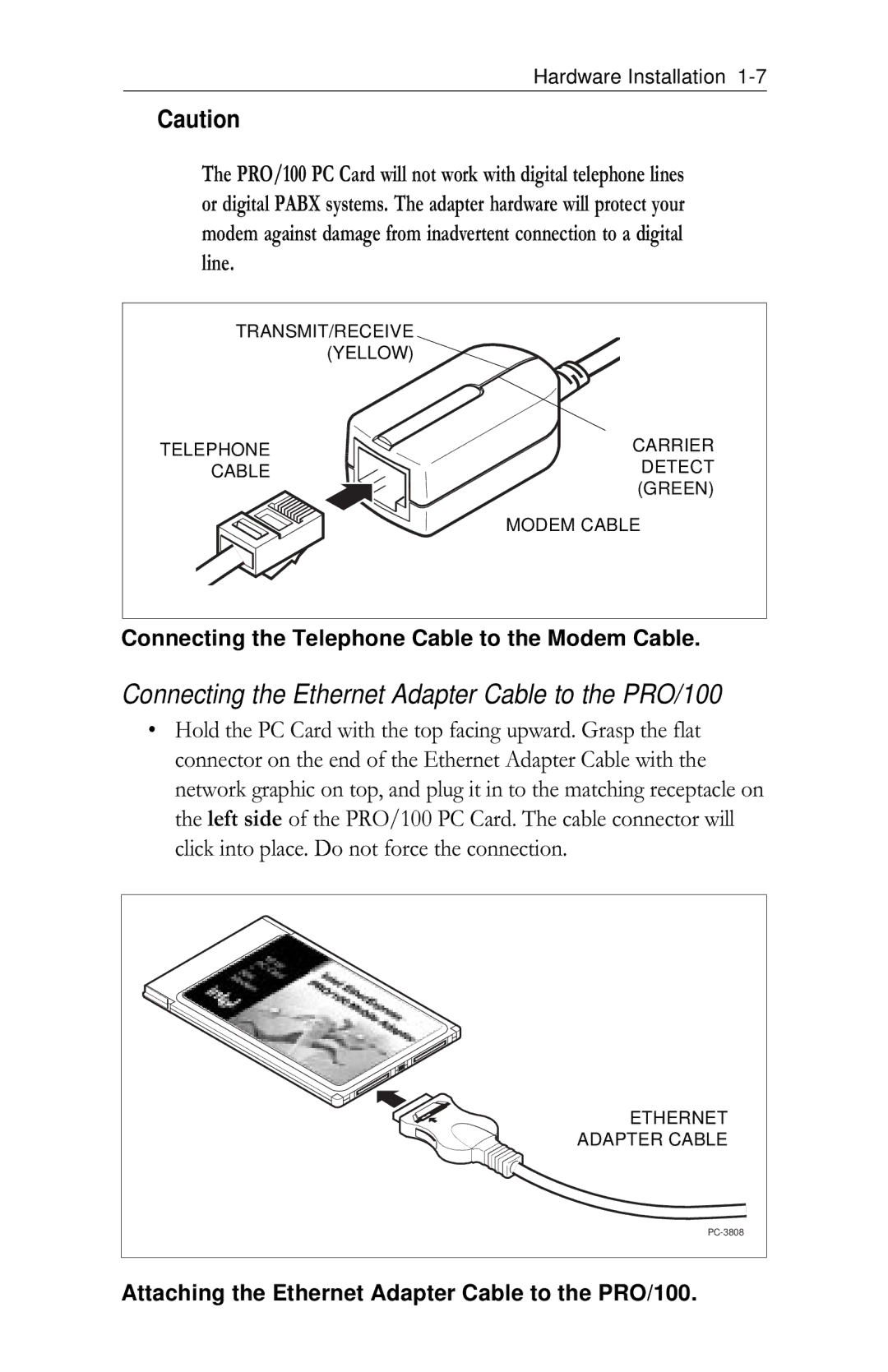 Intel appendix Connecting the Ethernet Adapter Cable to the PRO/100 