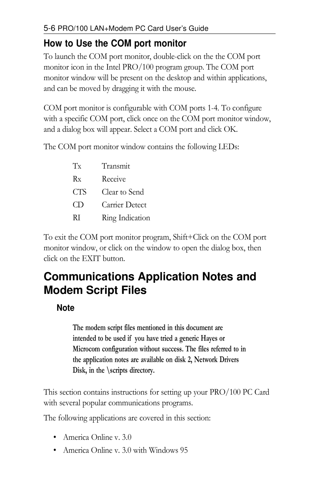 Intel PRO/100 Communications Application Notes and Modem Script Files, How to Use the COM port monitor, Cts, Clear to Send 