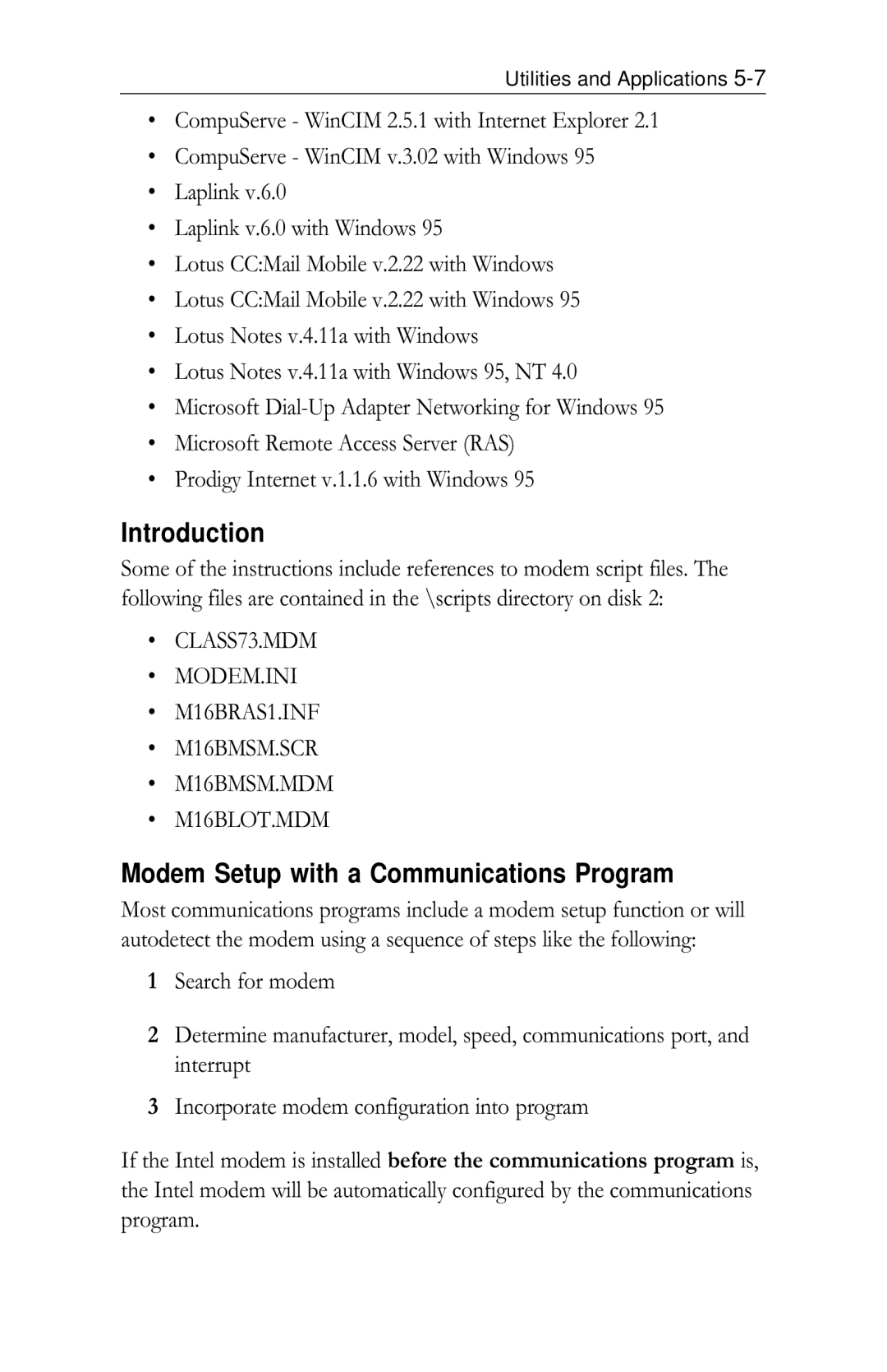 Intel PRO/100 appendix Introduction, Modem Setup with a Communications Program 