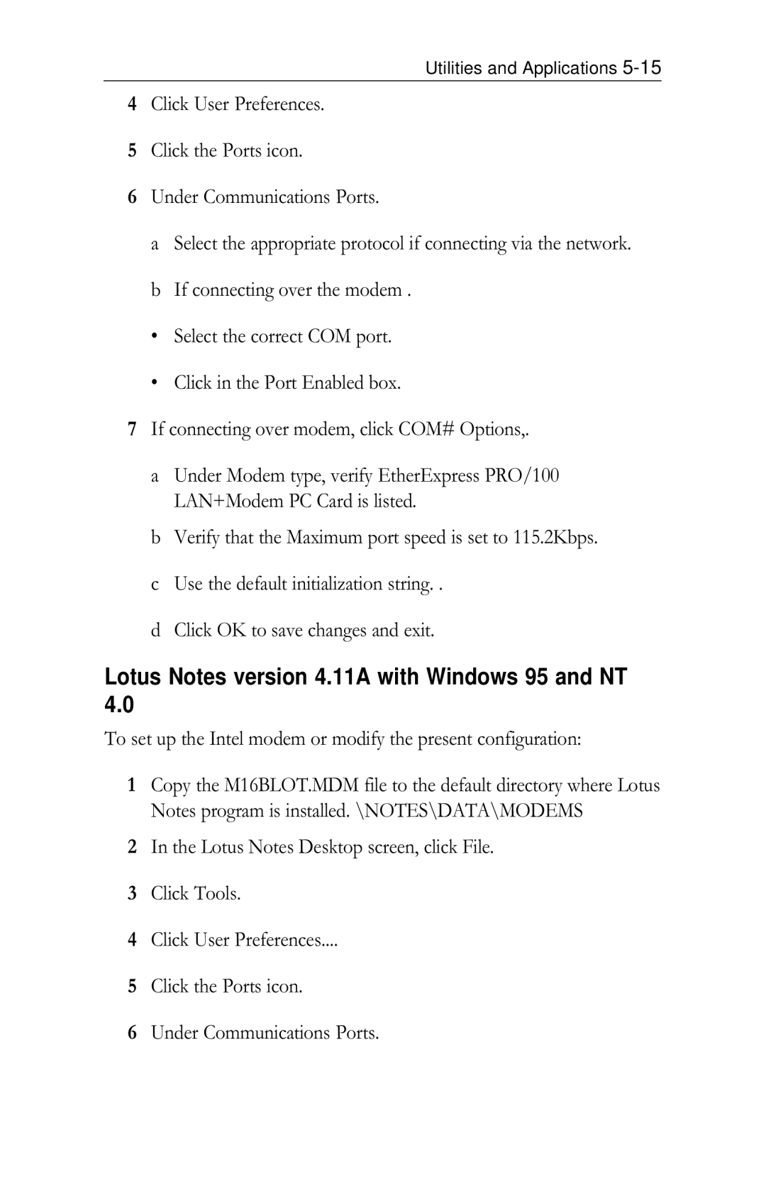 Intel PRO/100 appendix Lotus Notes version 4.11A with Windows 95 and NT, Click OK to save changes and exit 