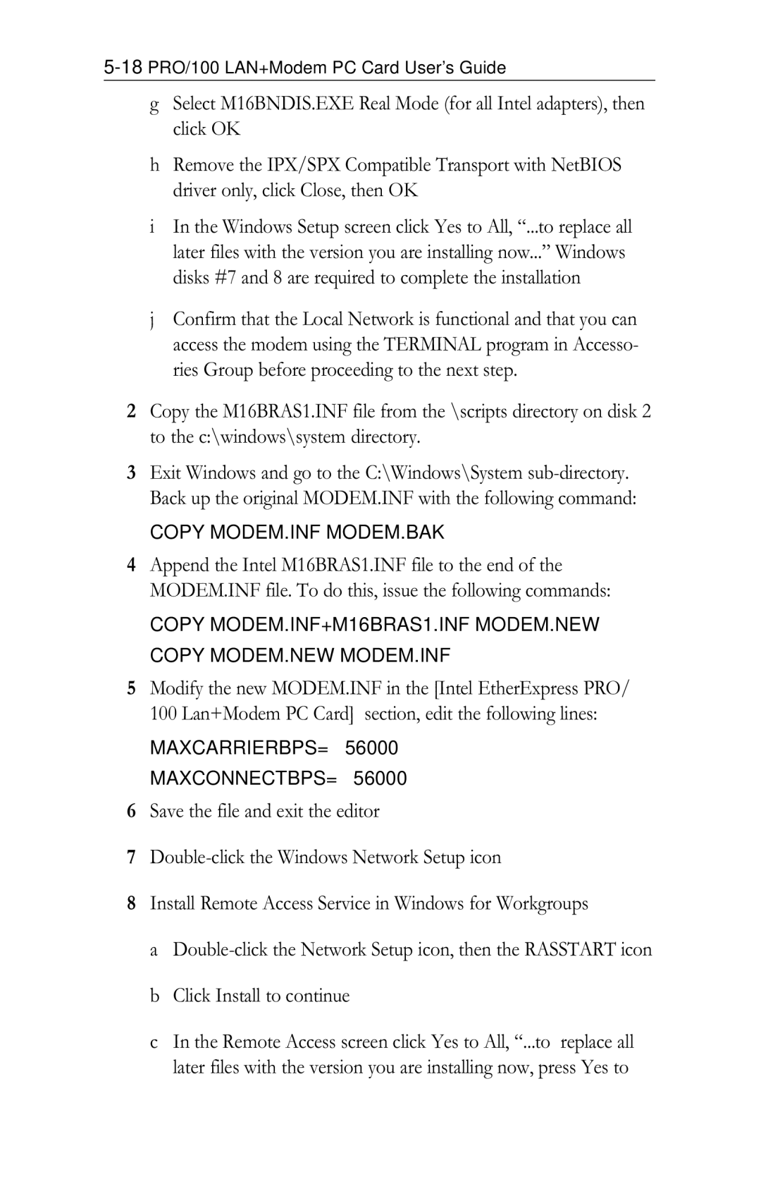 Intel PRO/100 appendix Maxcarrierbps= Maxconnectbps= 