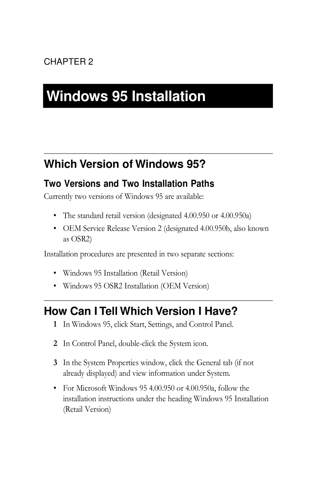 Intel PRO/100 appendix Windows 95 Installation, Which Version of Windows 95?, How Can I Tell Which Version I Have? 