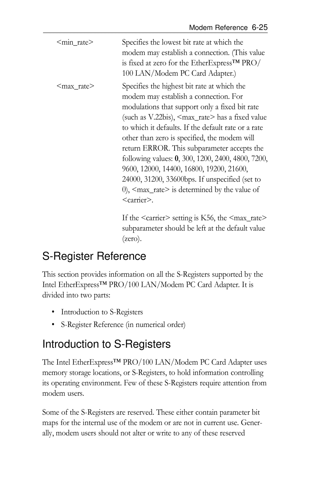 Intel PRO/100 appendix Register Reference, Introduction to S-Registers 