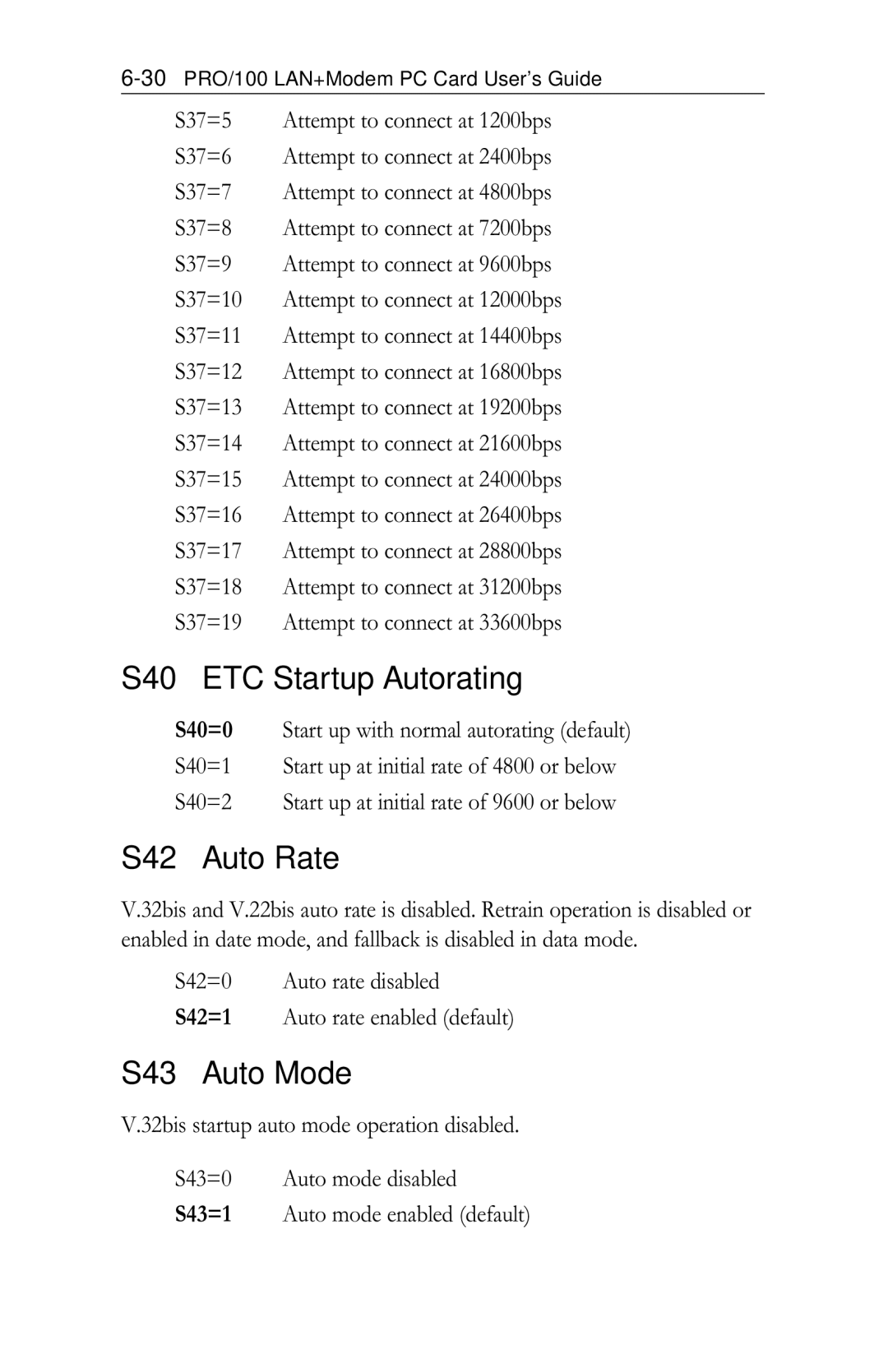 Intel PRO/100 appendix S40 ETC Startup Autorating, S42 Auto Rate, S43 Auto Mode 