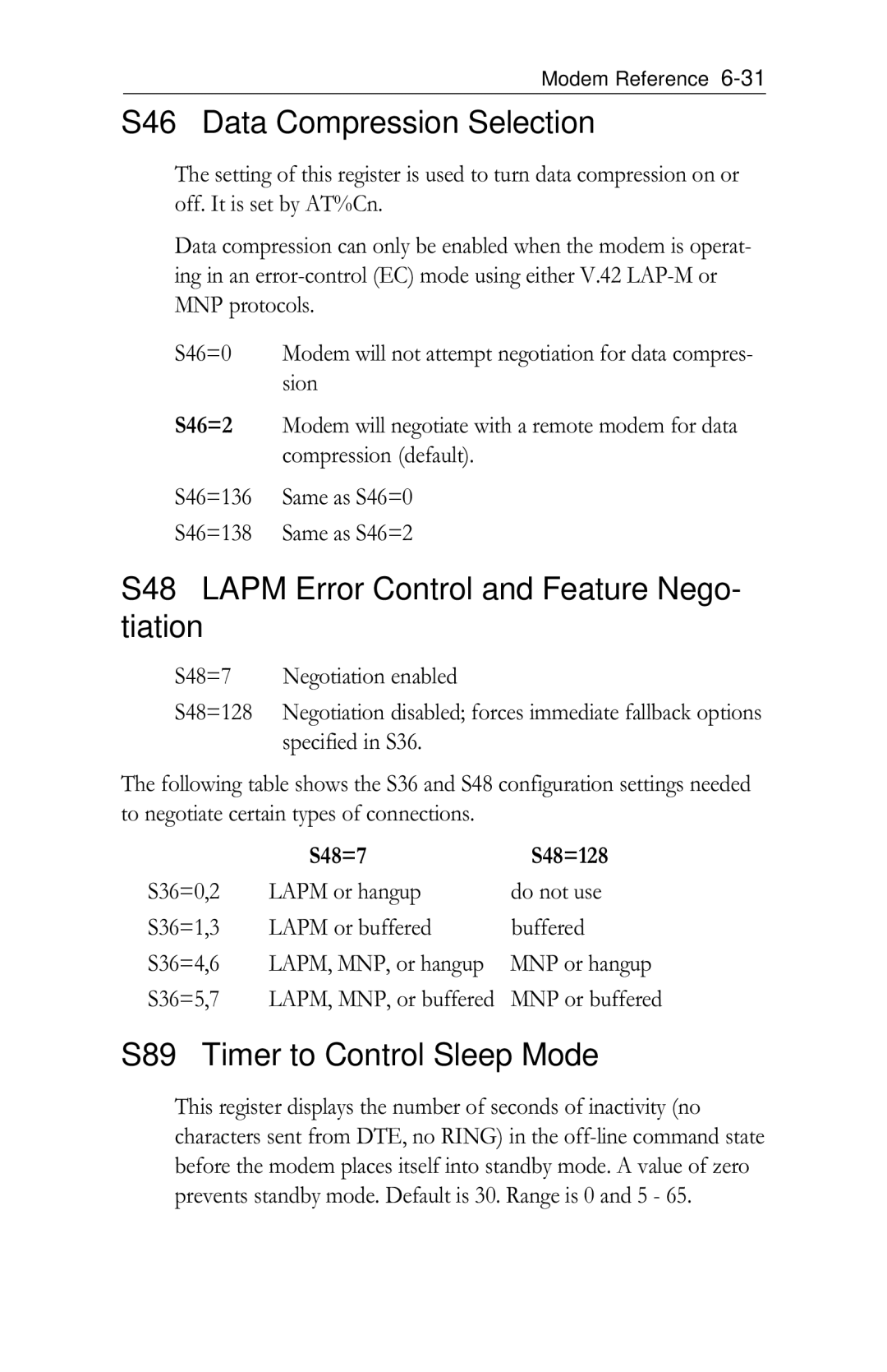 Intel PRO/100 S46 Data Compression Selection, S48 Lapm Error Control and Feature Nego- tiation, LAPM, MNP, or buffered 