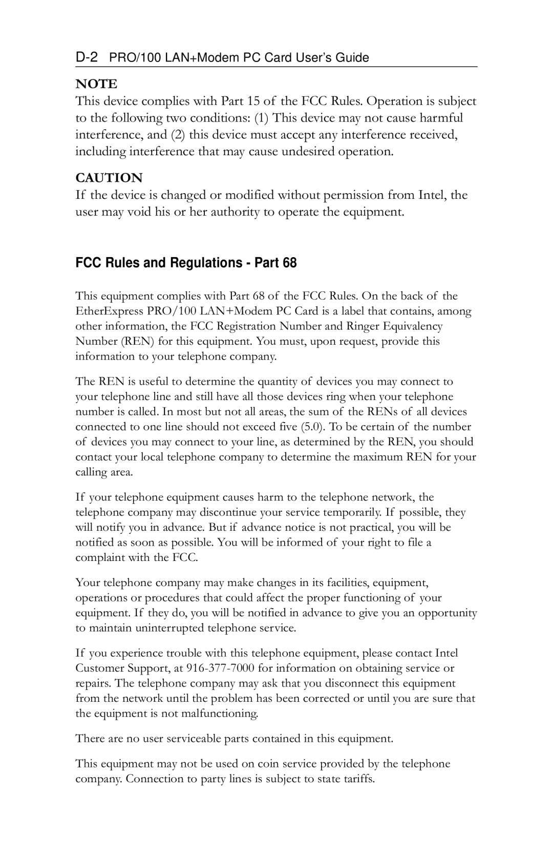 Intel PRO/100 appendix FCC Rules and Regulations Part 