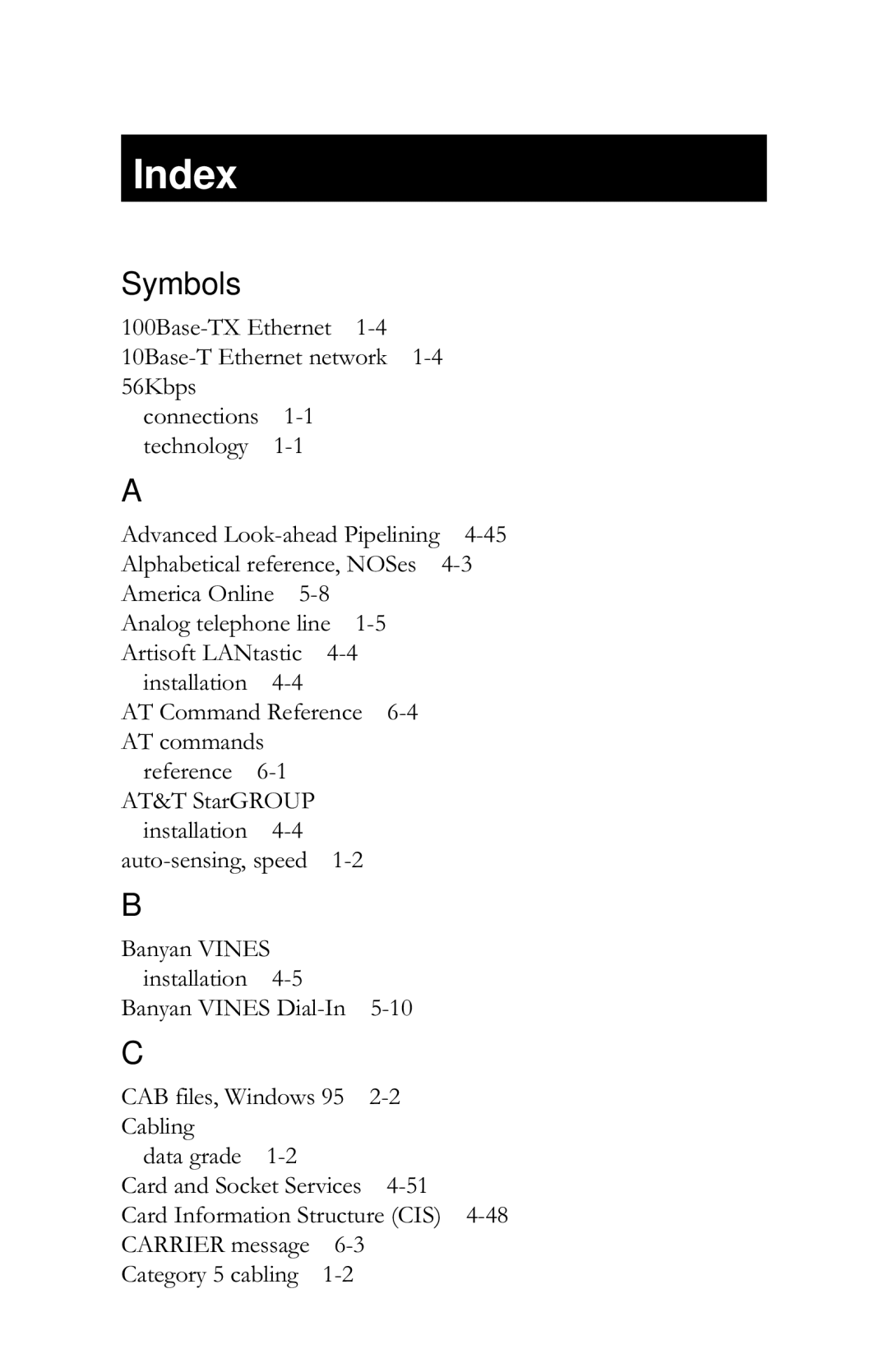 Intel PRO/100 appendix Index, Symbols 