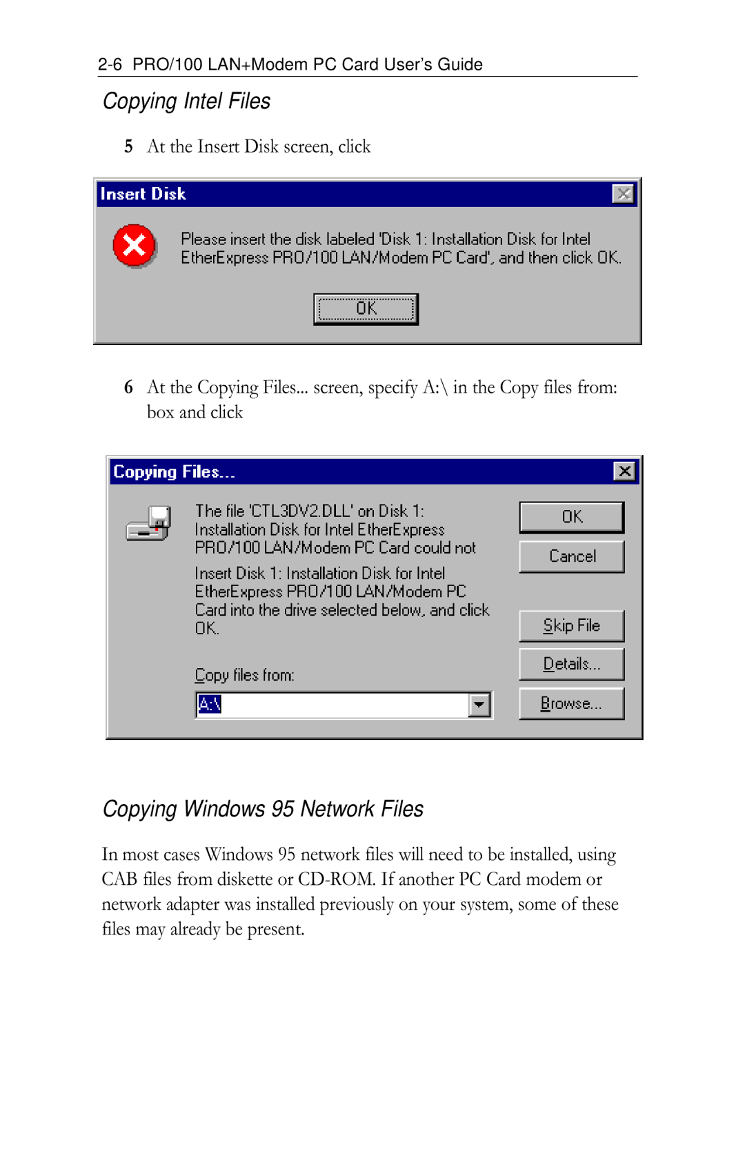 Intel PRO/100 appendix Copying Intel Files 