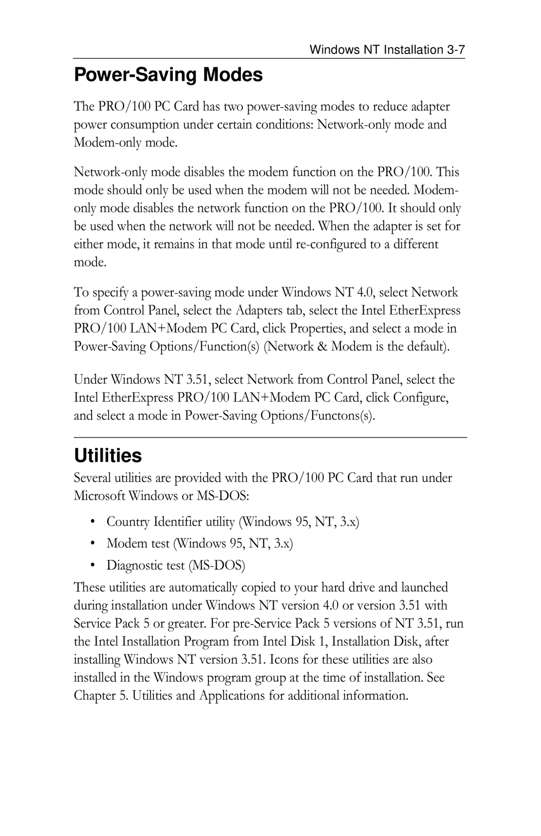 Intel PRO/100 appendix Power-Saving Modes 