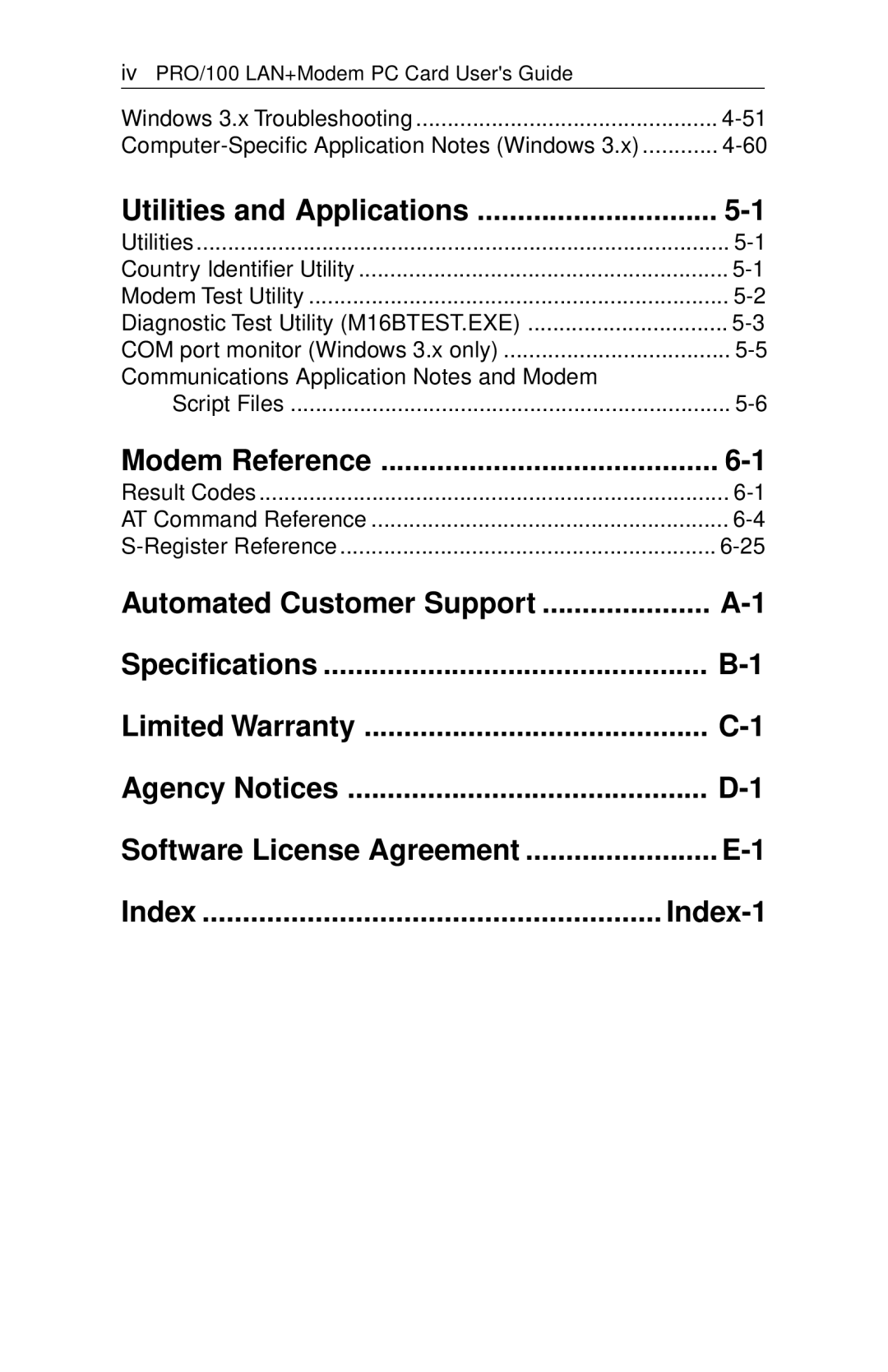 Intel PRO/100 appendix Utilities and Applications, Modem Reference 