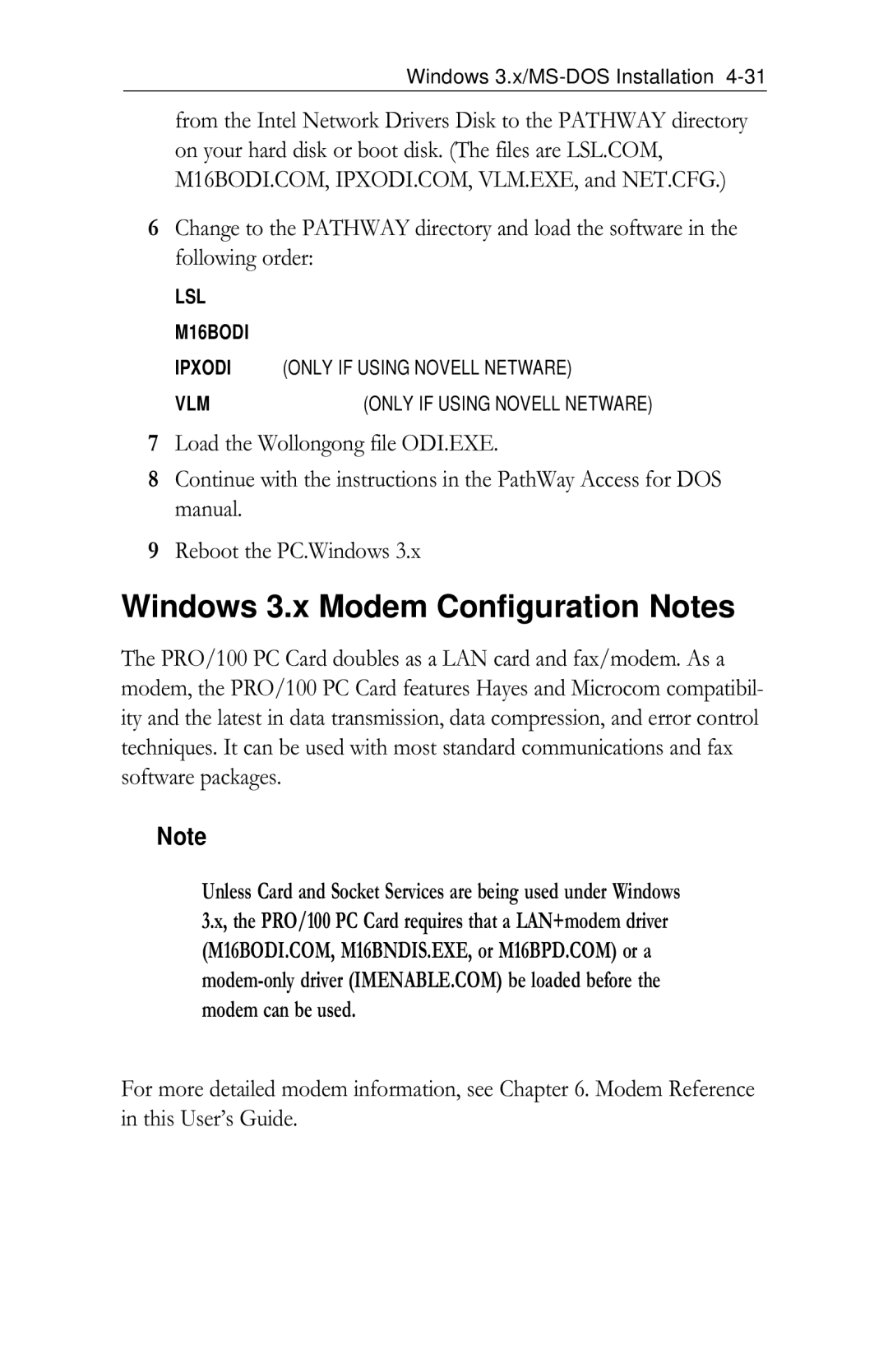 Intel PRO/100 appendix Windows 3.x Modem Configuration Notes 