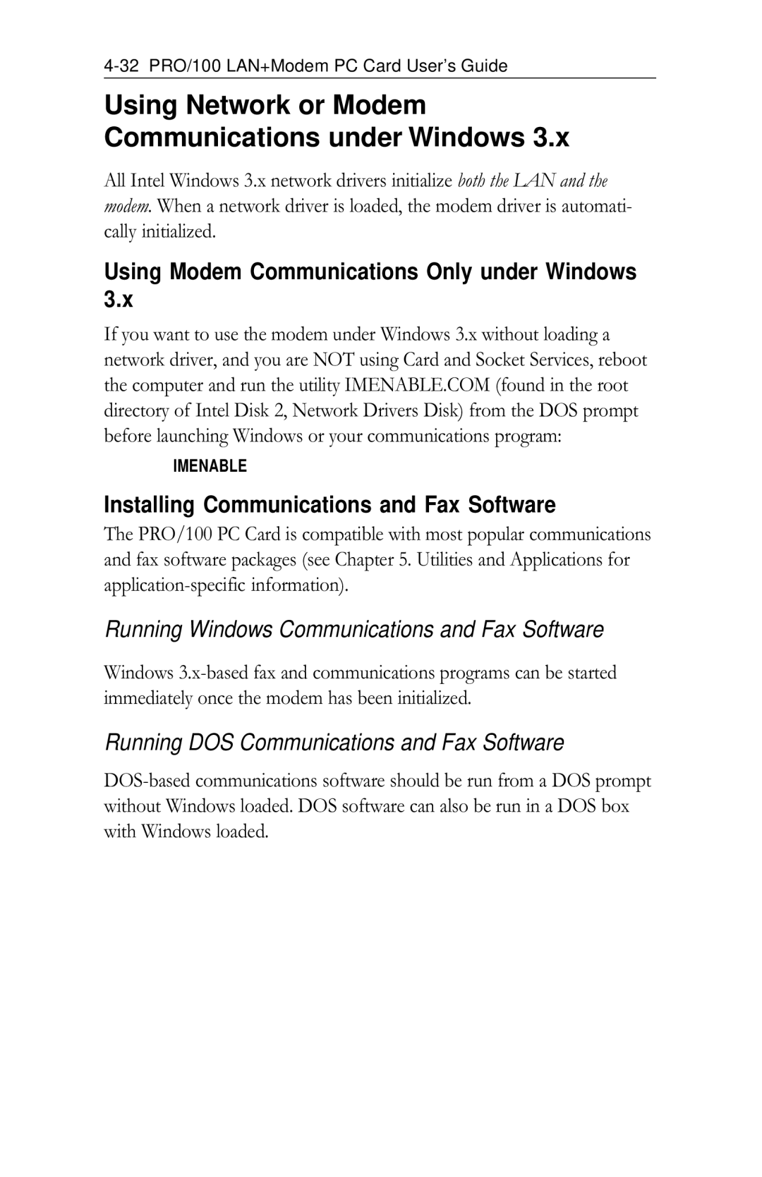 Intel PRO/100 appendix Using Modem Communications Only under Windows, Installing Communications and Fax Software 