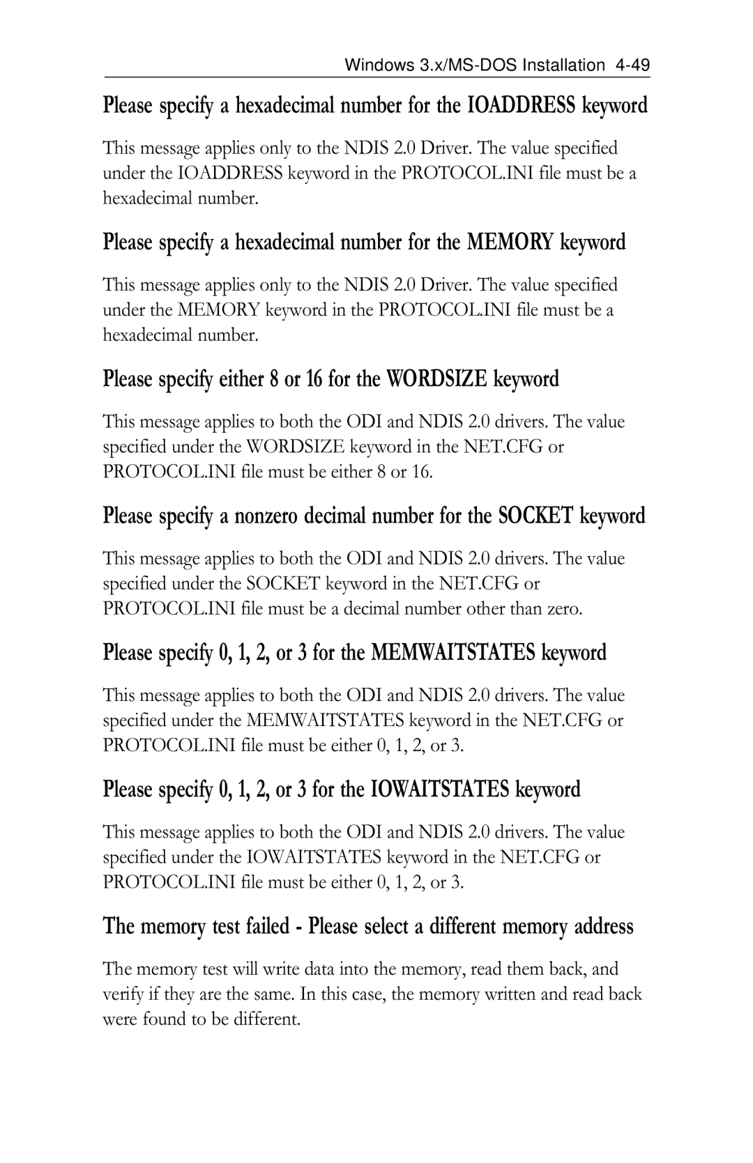 Intel PRO/100 appendix Please specify either 8 or 16 for the Wordsize keyword 