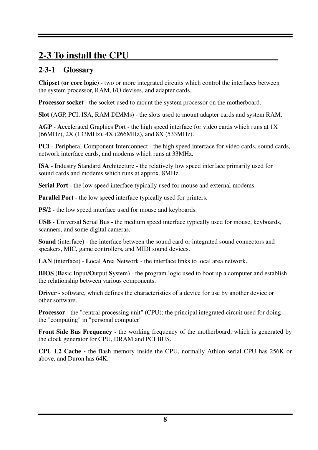 Intel VIA 8237, PT800DBP, PT800DBZ, VIA PT800 user manual To install the CPU, Glossary 