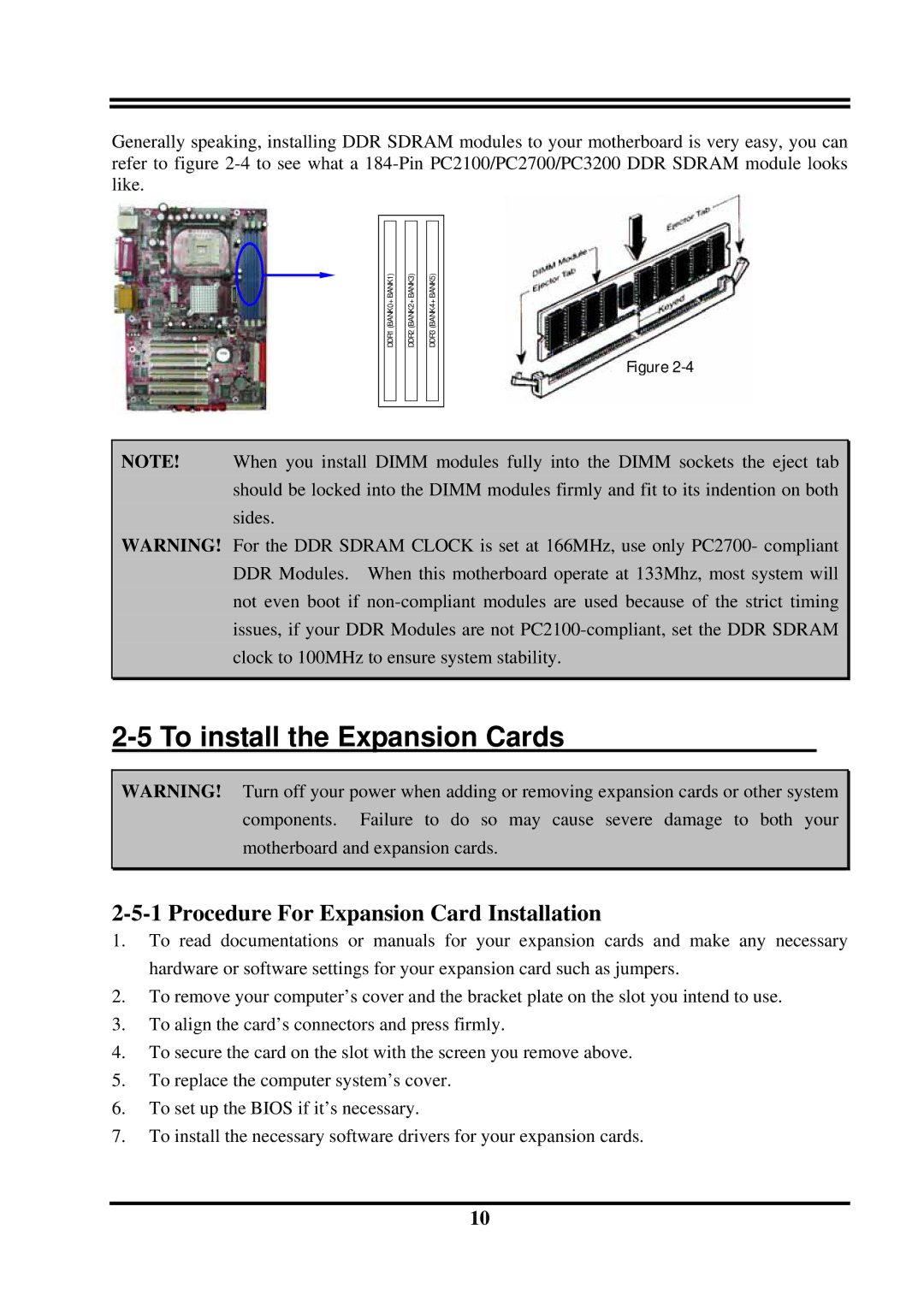 Intel PT800DBP, PT800DBZ, VIA 8237, VIA PT800 To install the Expansion Cards, Procedure For Expansion Card Installation 