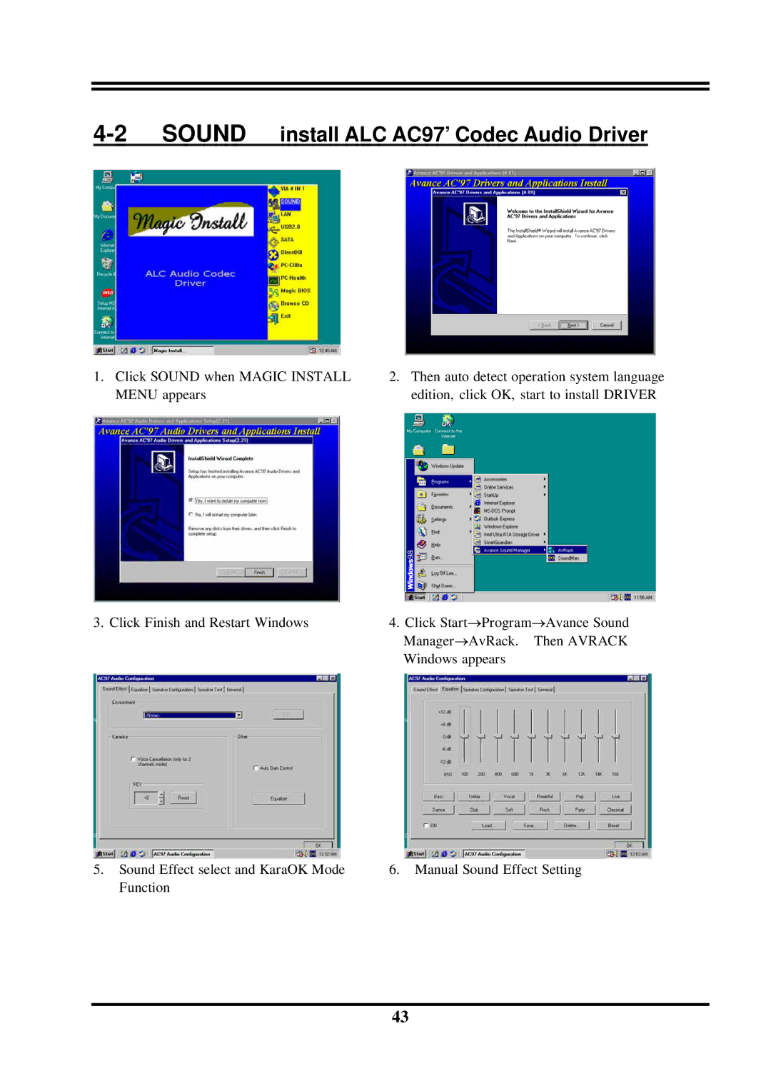 Intel VIA 8237, PT800DBP, PT800DBZ, VIA PT800 user manual Sound install ALC AC97’ Codec Audio Driver 