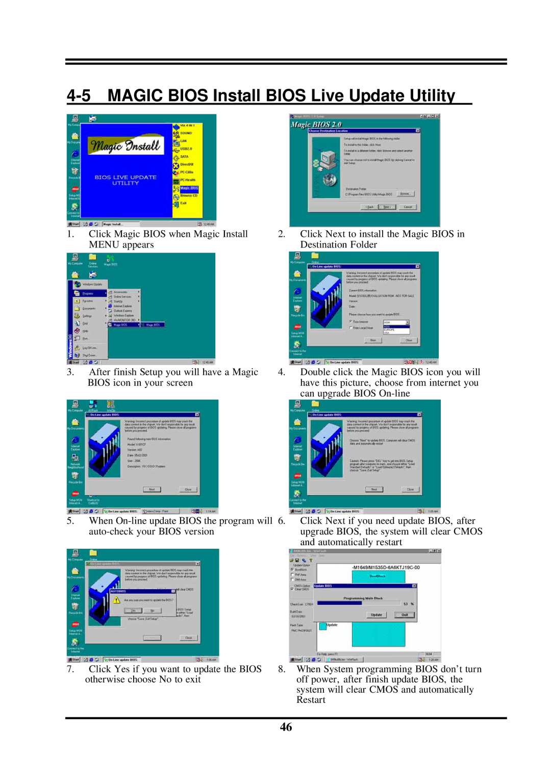 Intel PT800DBP, PT800DBZ, VIA 8237, VIA PT800 user manual Magic Bios Install Bios Live Update Utility 