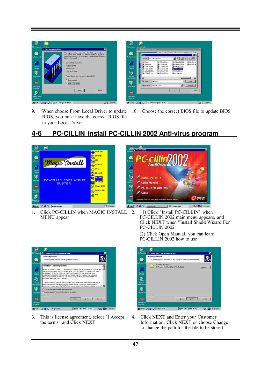 Intel PT800DBZ, PT800DBP, VIA 8237, VIA PT800 user manual 6PC-CILLIN Install PC-CILLIN 2002 Anti-virus program 