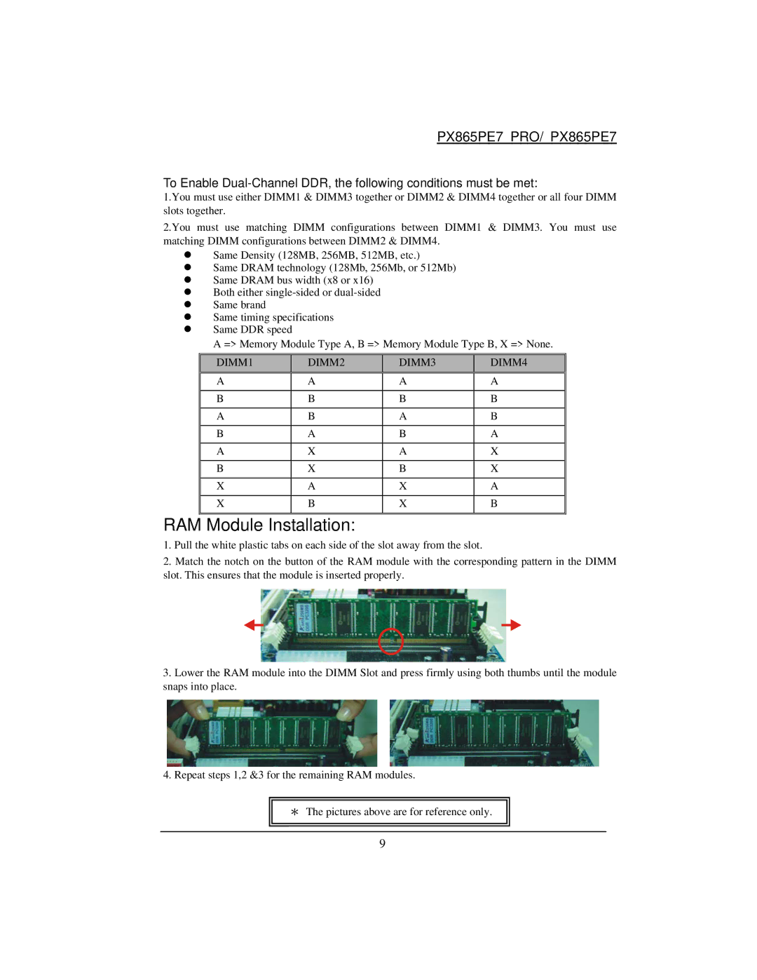 Intel PX865PE7 warranty RAM Module Installation 