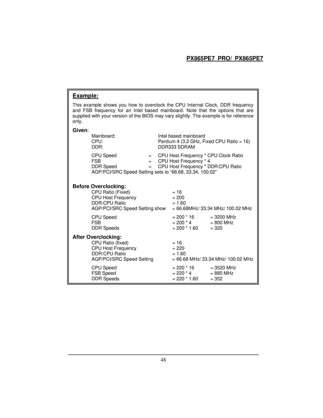 Intel warranty PX865PE7 PRO/ PX865PE7 Example 