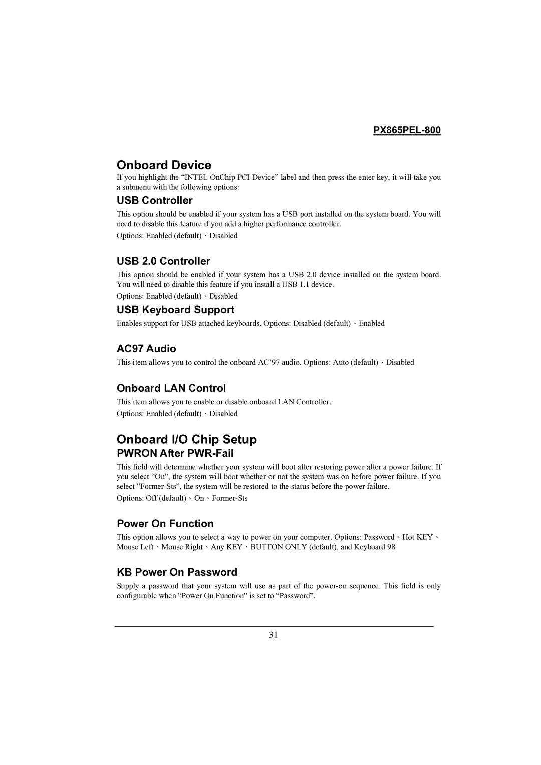 Intel PX865PEL-800 warranty Onboard Device, Onboard I/O Chip Setup 